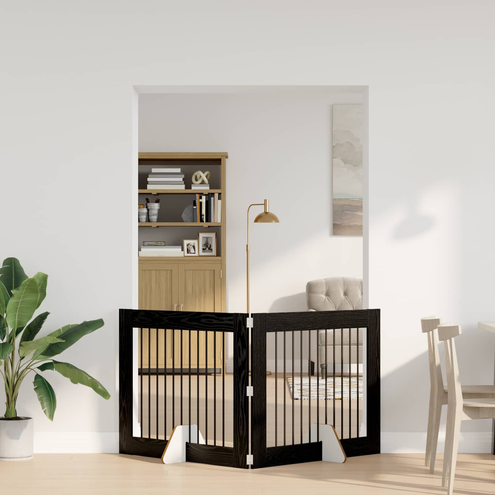 Cancello per cani pieghevole con supporti 2 pz Rovere Nero — miniatura 1 di 9