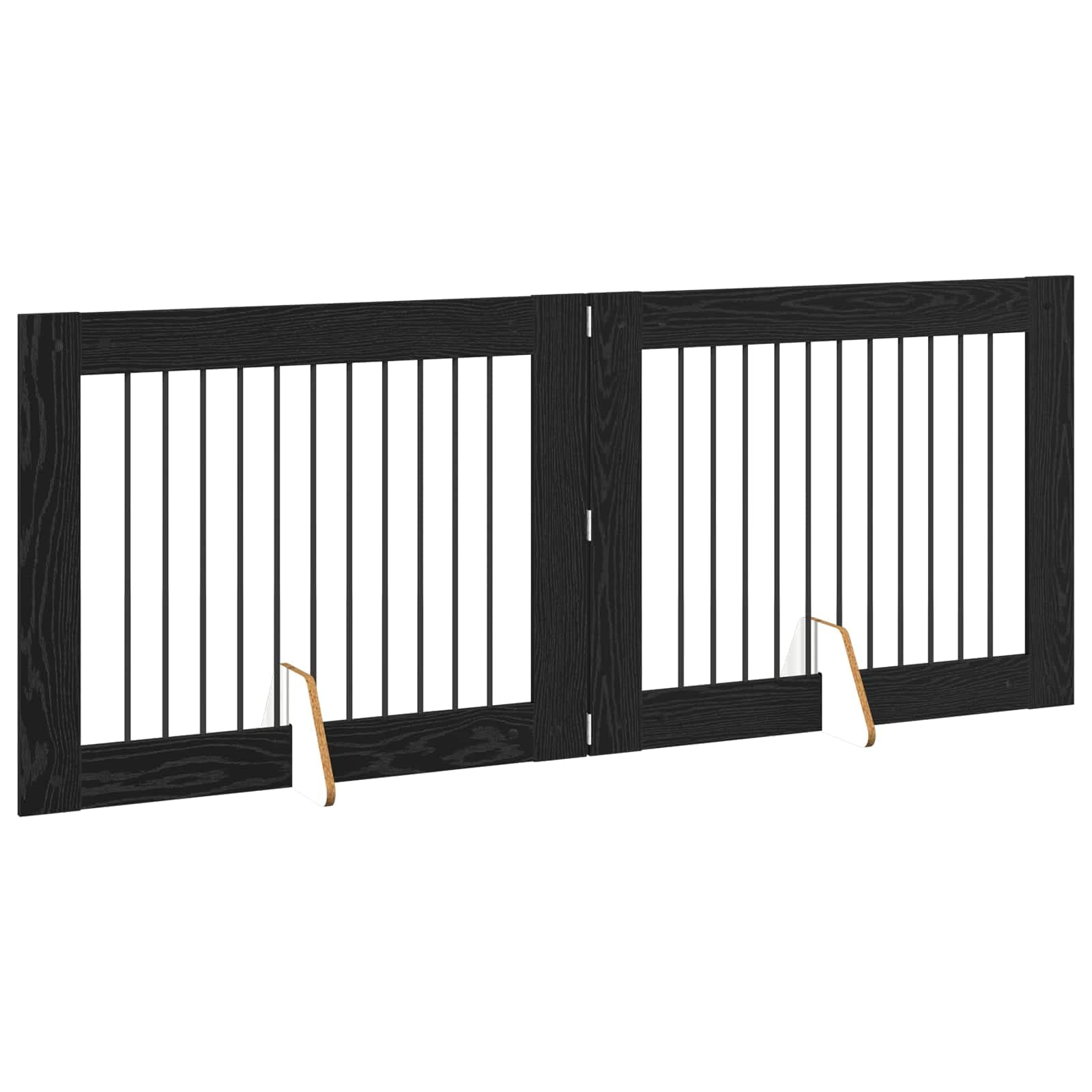 Cancello per cani pieghevole con supporti 2 pz Rovere Nero — miniatura 3 di 9