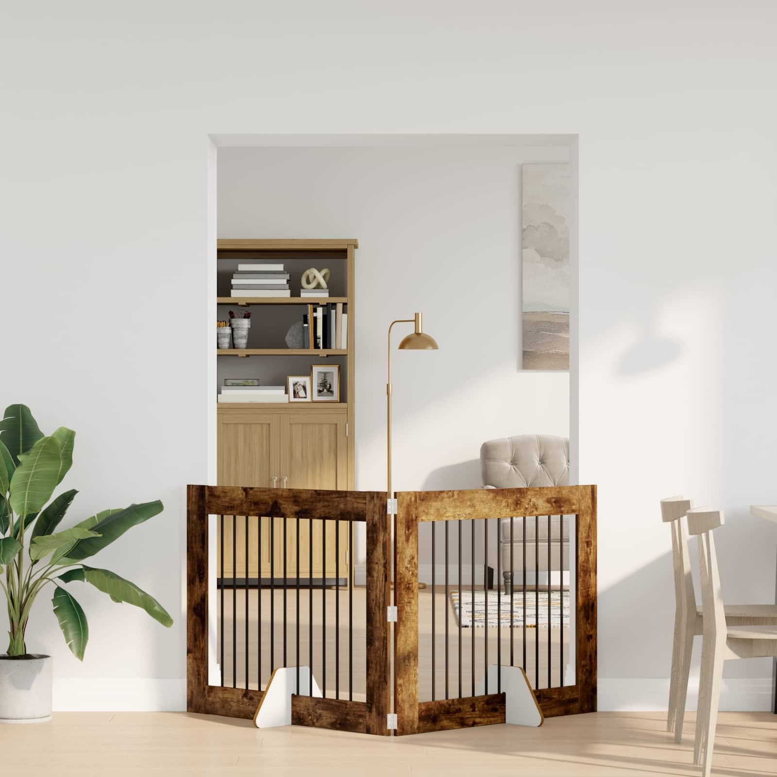 Cancello per cani pieghevole con supporti 2 pz Rovere Fumo — miniatura 1 di 9
