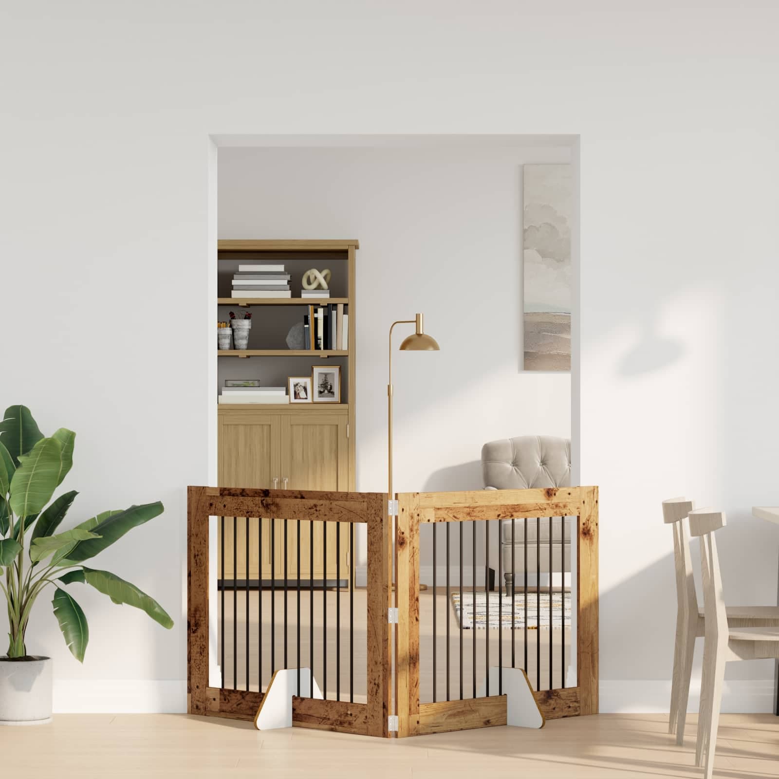 Cancello per cani pieghevole con supporti 2 pz Legno antico — miniatura 1 di 9