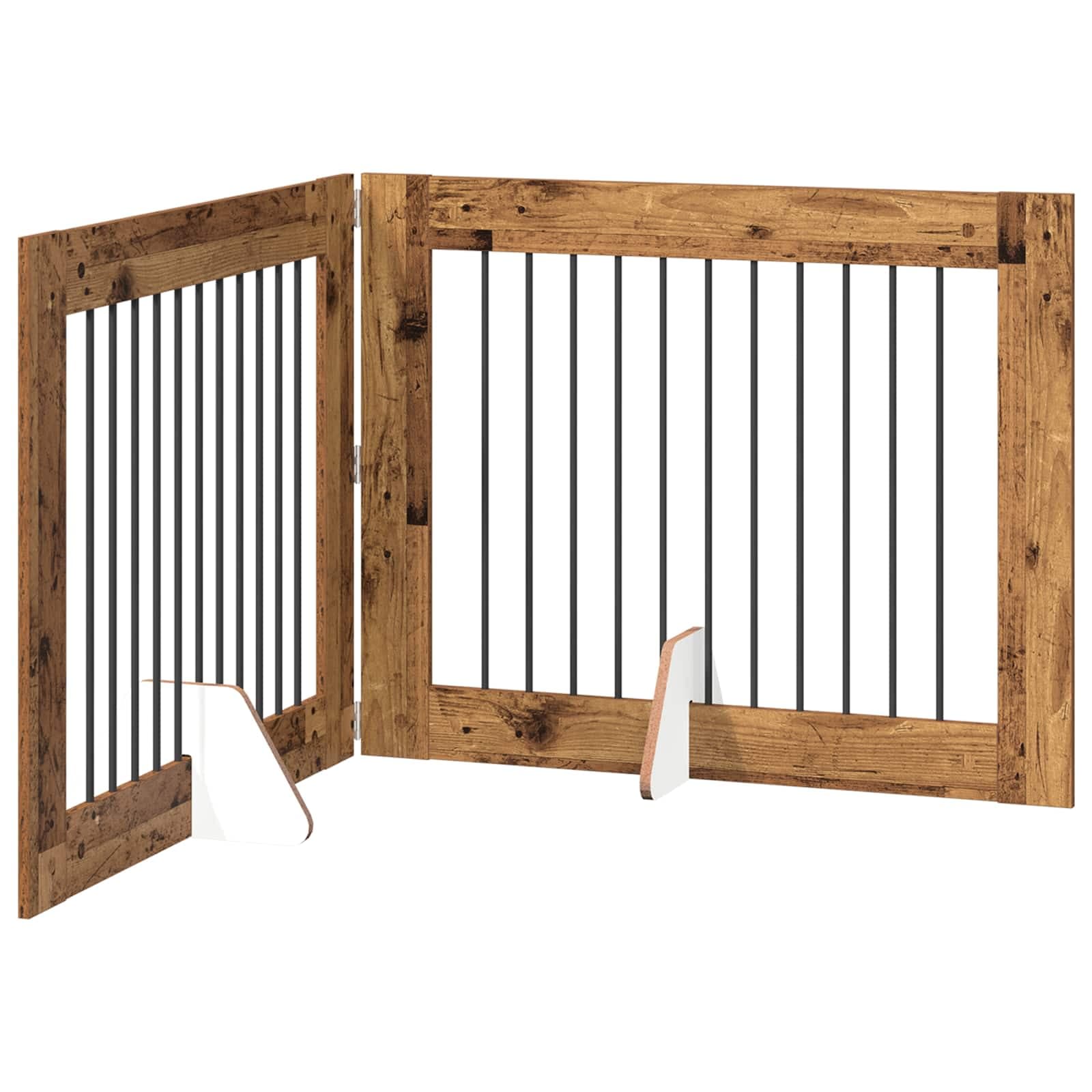 Cancello per cani pieghevole con supporti 2 pz Legno antico — miniatura 2 di 9