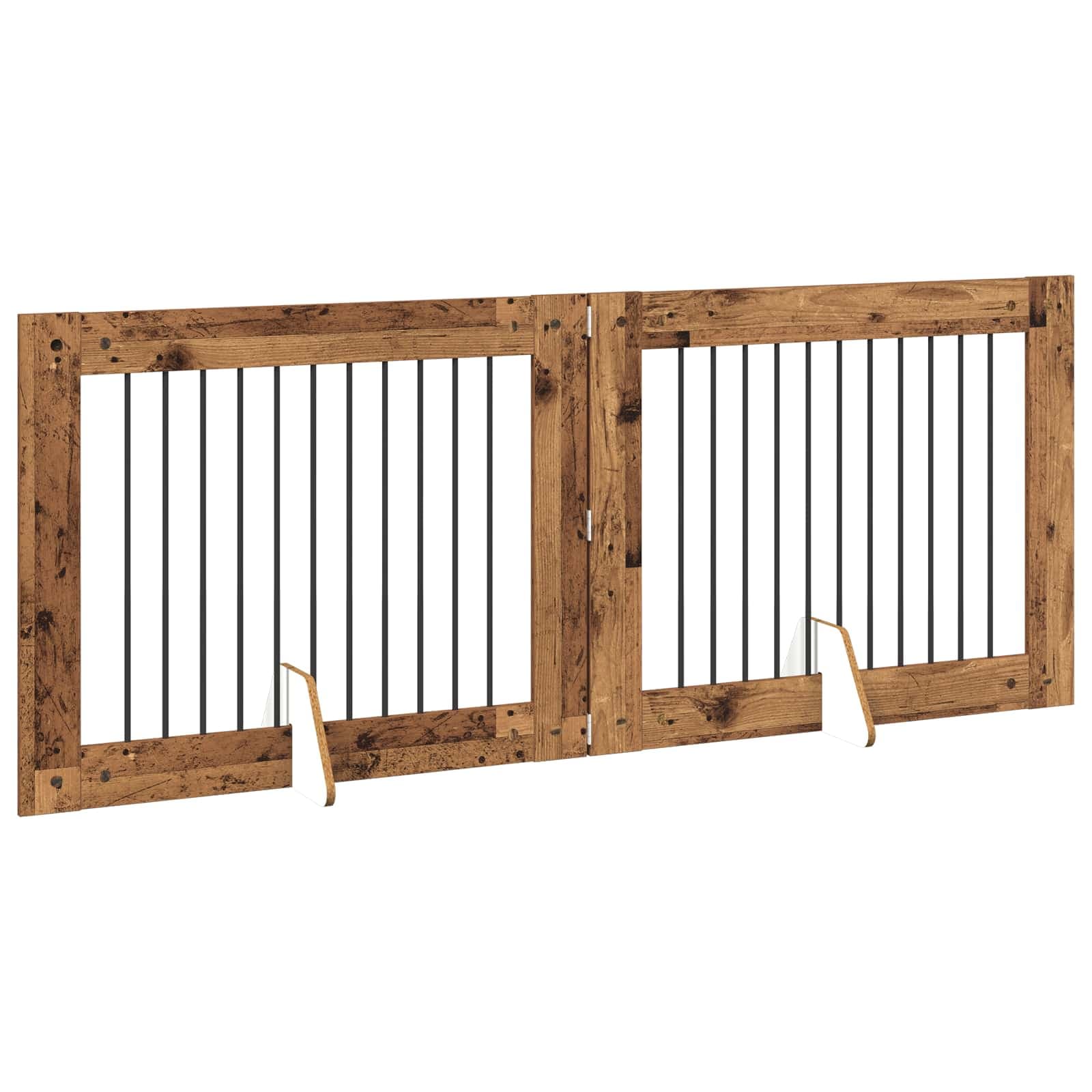 Cancello per cani pieghevole con supporti 2 pz Legno antico — miniatura 3 di 9