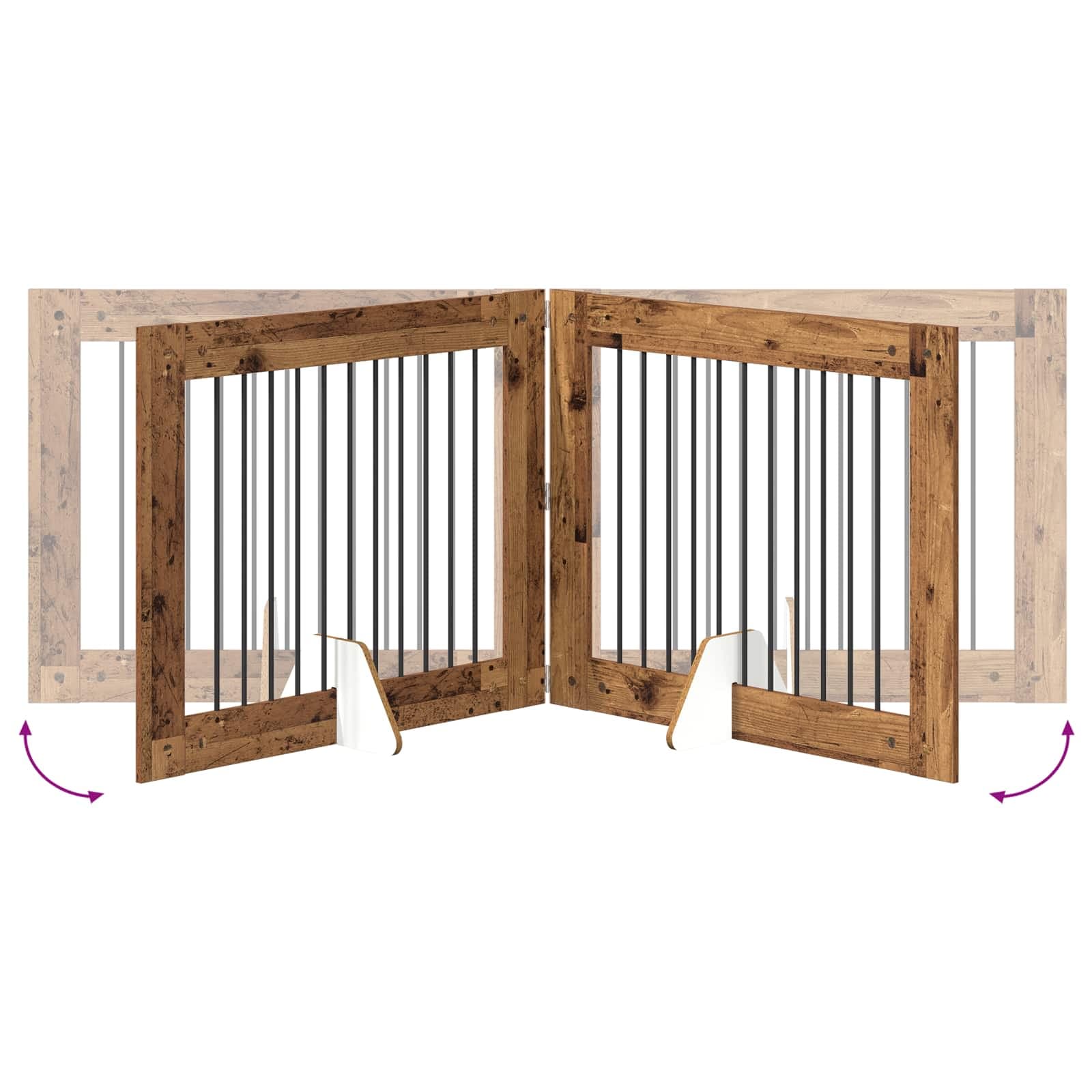 Cancello per cani pieghevole con supporti 2 pz Legno antico — miniatura 7 di 9