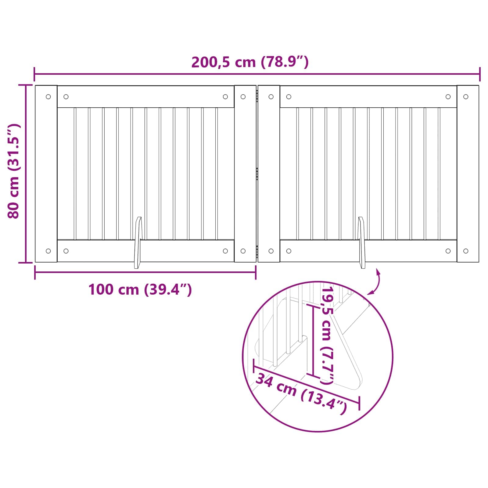 Cancello per cani pieghevole con supporti 2 pz 200,5 cm — miniatura 9 di 9