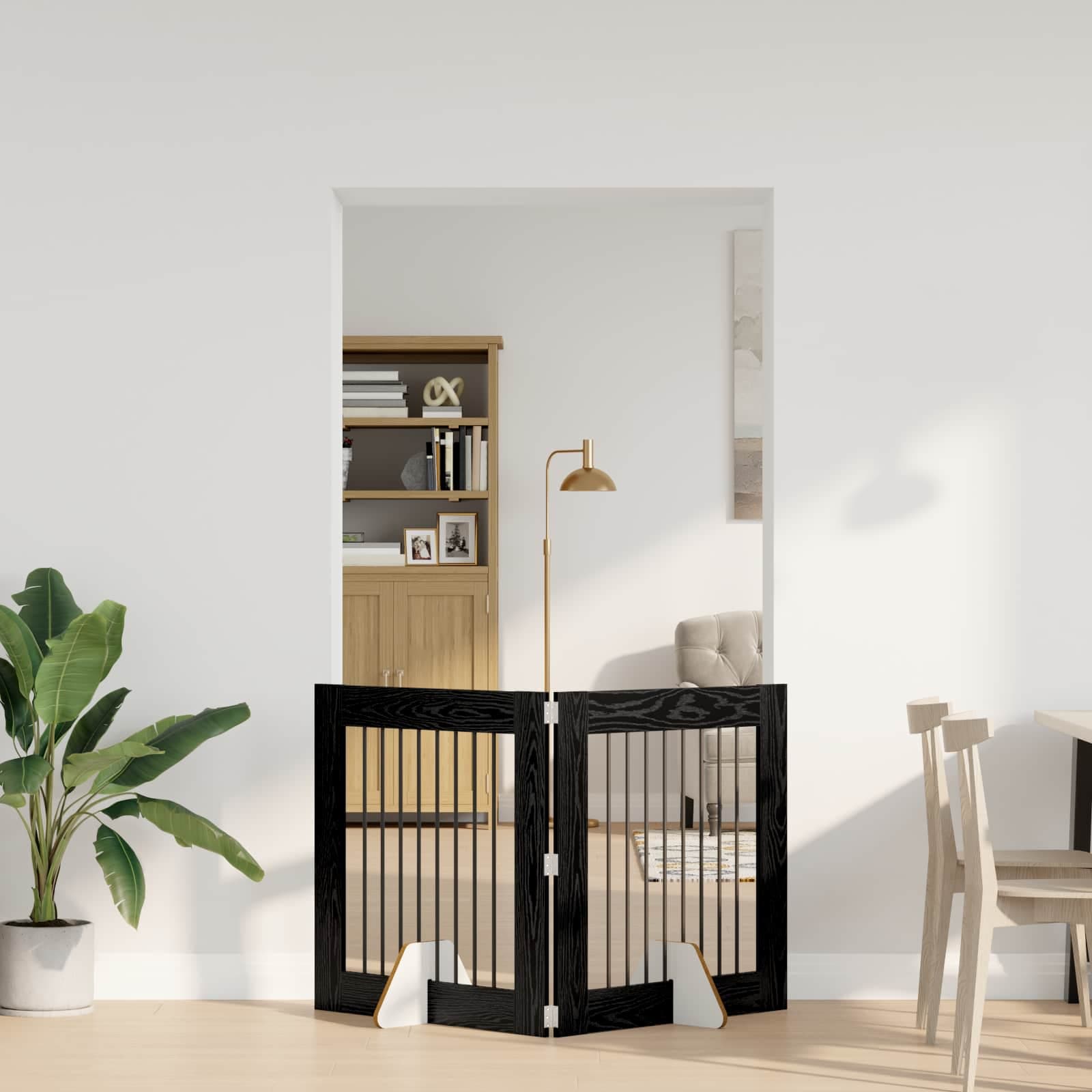 Cancello per cani pieghevole con supporti 2 pz Rovere Nero — miniatura 1 di 9