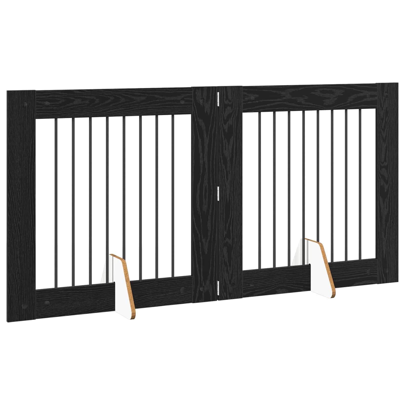 Cancello per cani pieghevole con supporti 2 pz Rovere Nero — miniatura 3 di 9