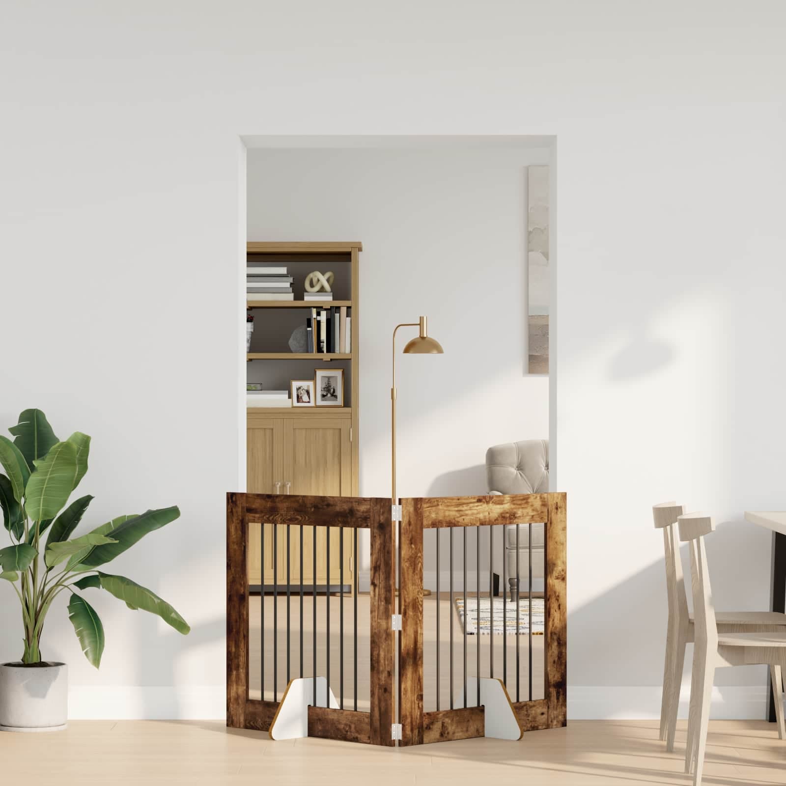 Cancello per cani pieghevole con supporti 2 pz Rovere Fumo — miniatura 1 di 9