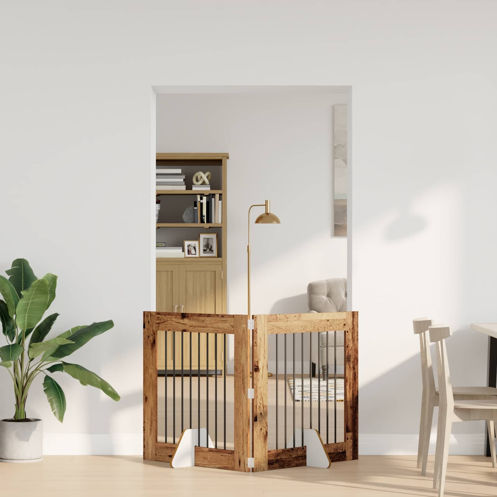 Cancello per cani pieghevole con supporti 2 pz Legno antico — miniatura 1 di 9