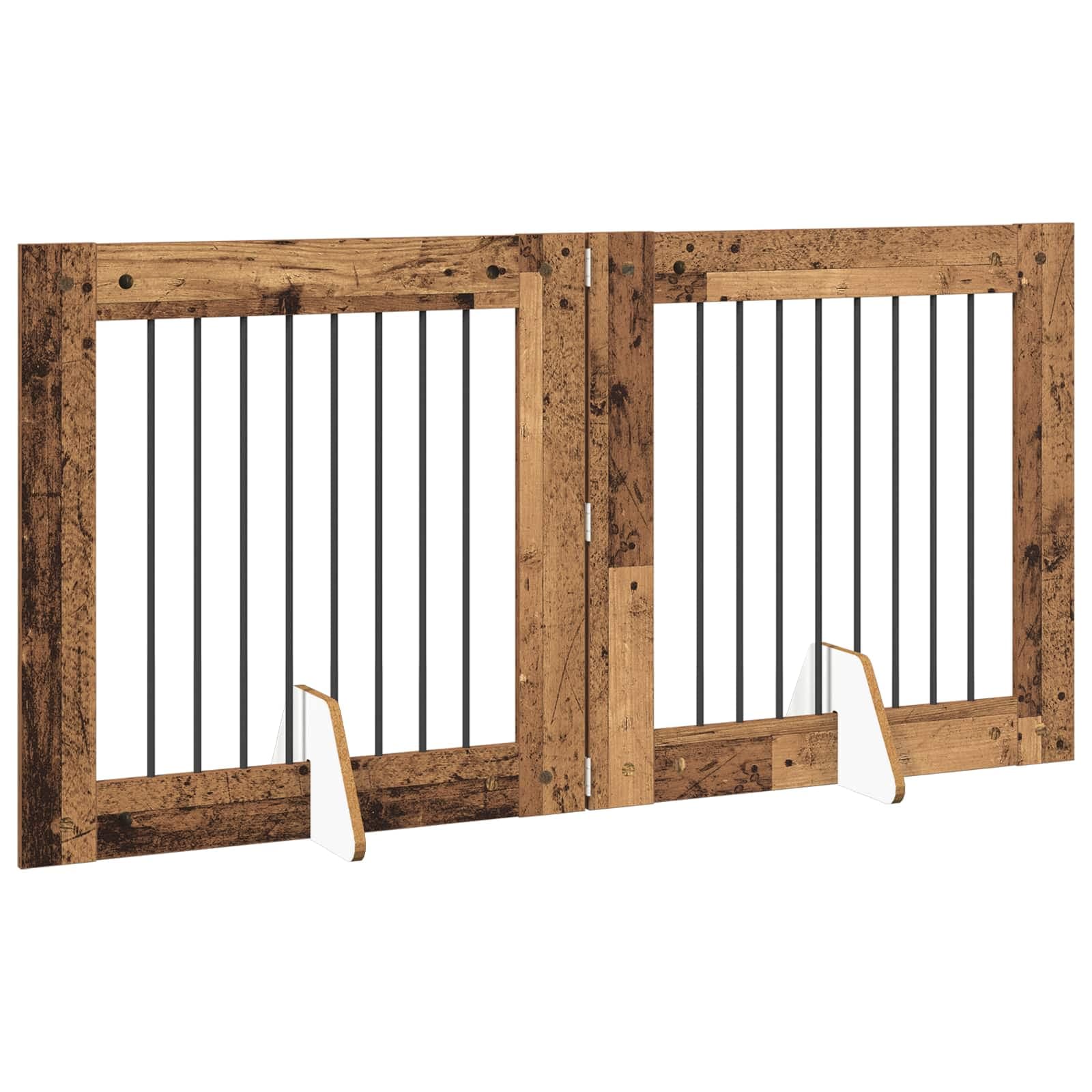 Cancello per cani pieghevole con supporti 2 pz Legno antico — miniatura 3 di 9