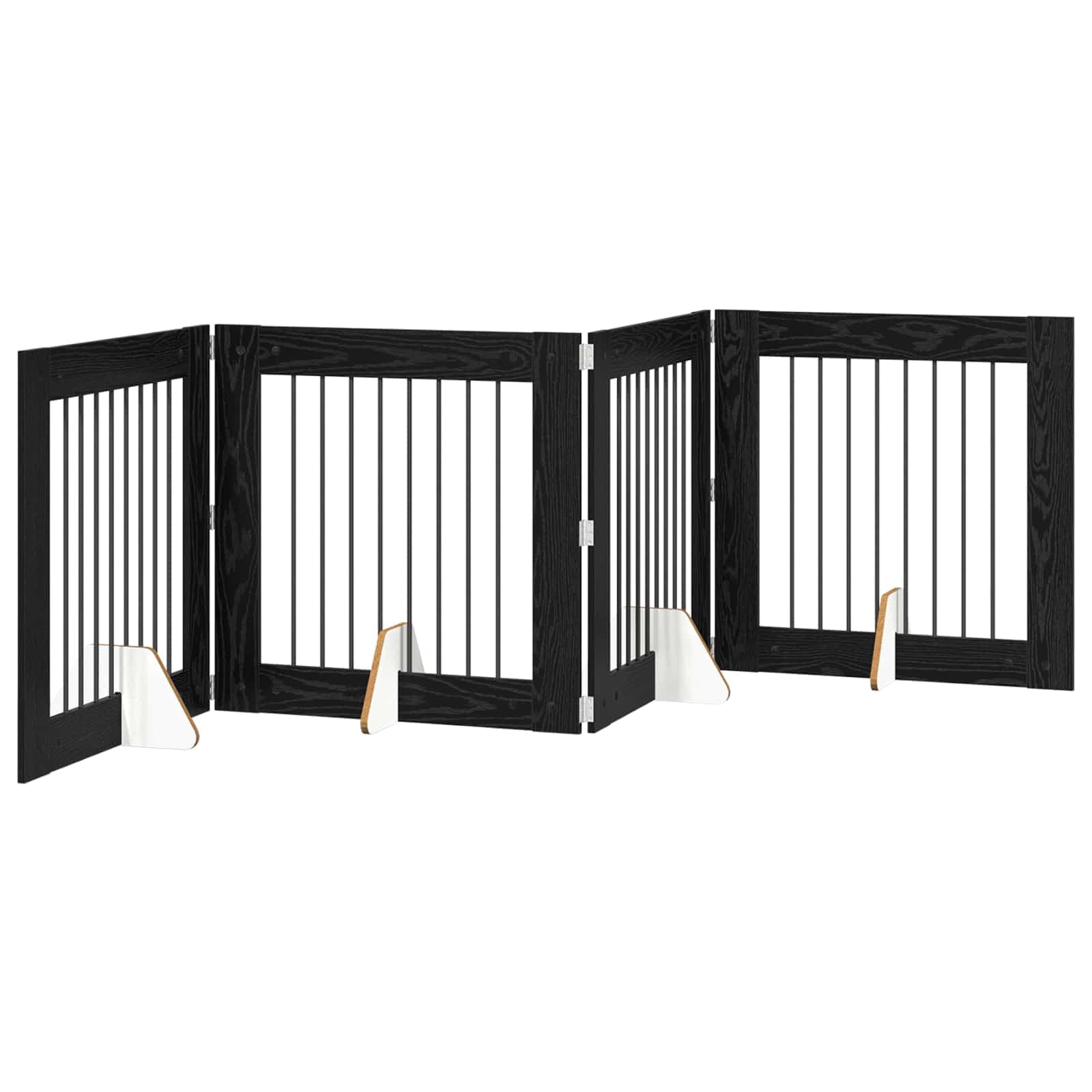 Cancello per cani pieghevole con supporti 4 pz Rovere Nero — miniatura 2 di 9