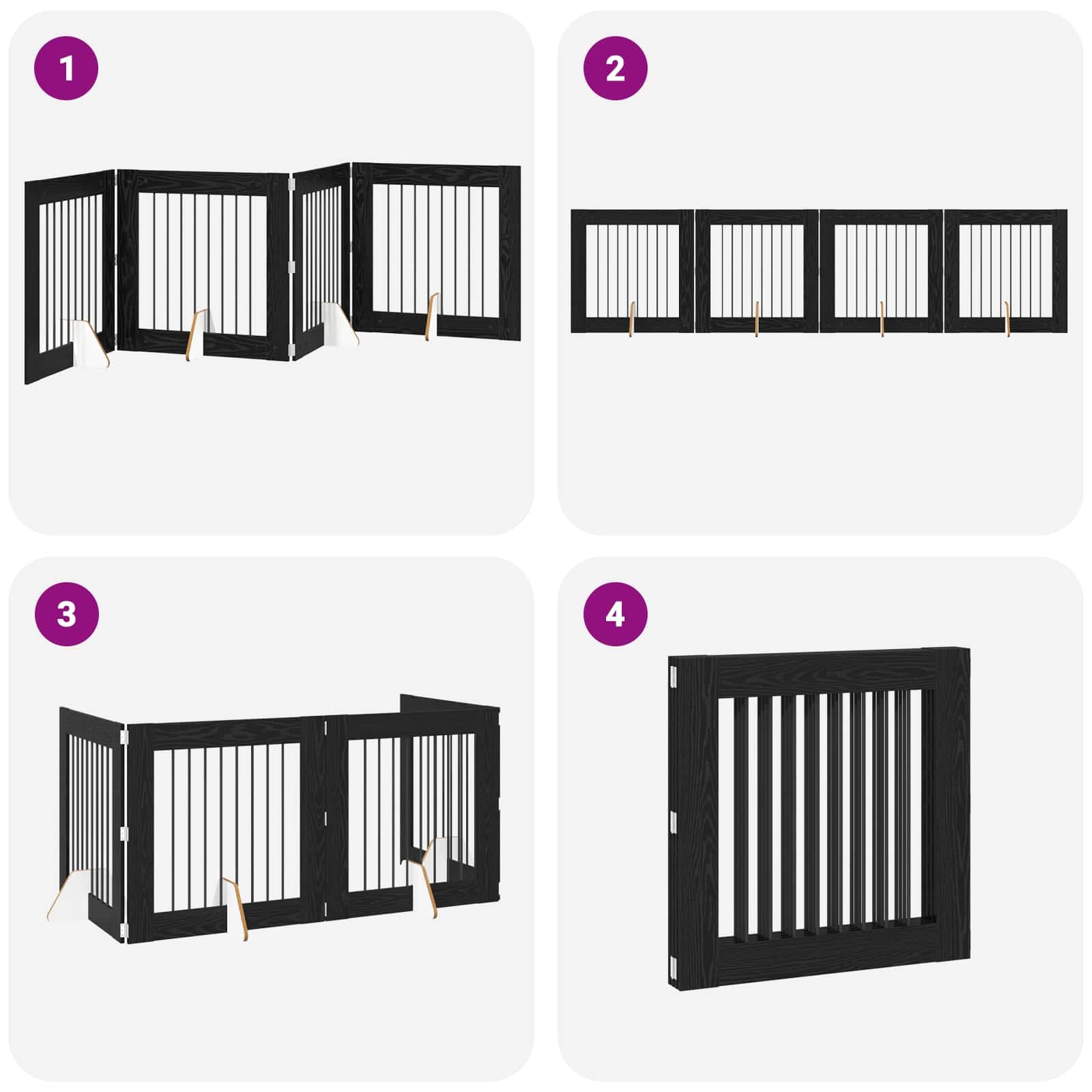 Cancello per cani pieghevole con supporti 4 pz Rovere Nero — miniatura 7 di 9