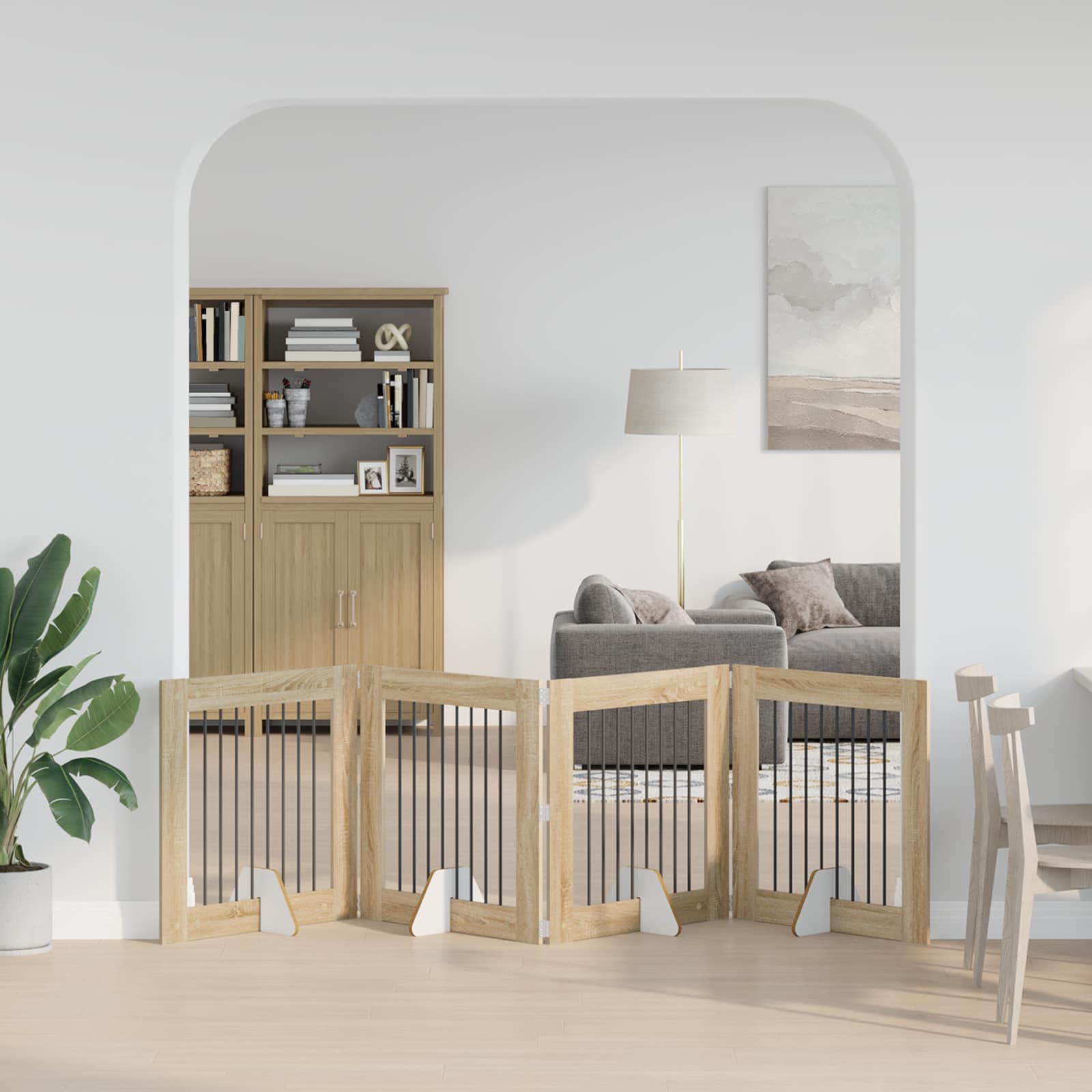 Cancello per cani pieghevole con supporti 4 pz Rovere Sonoma — miniatura 1 di 9