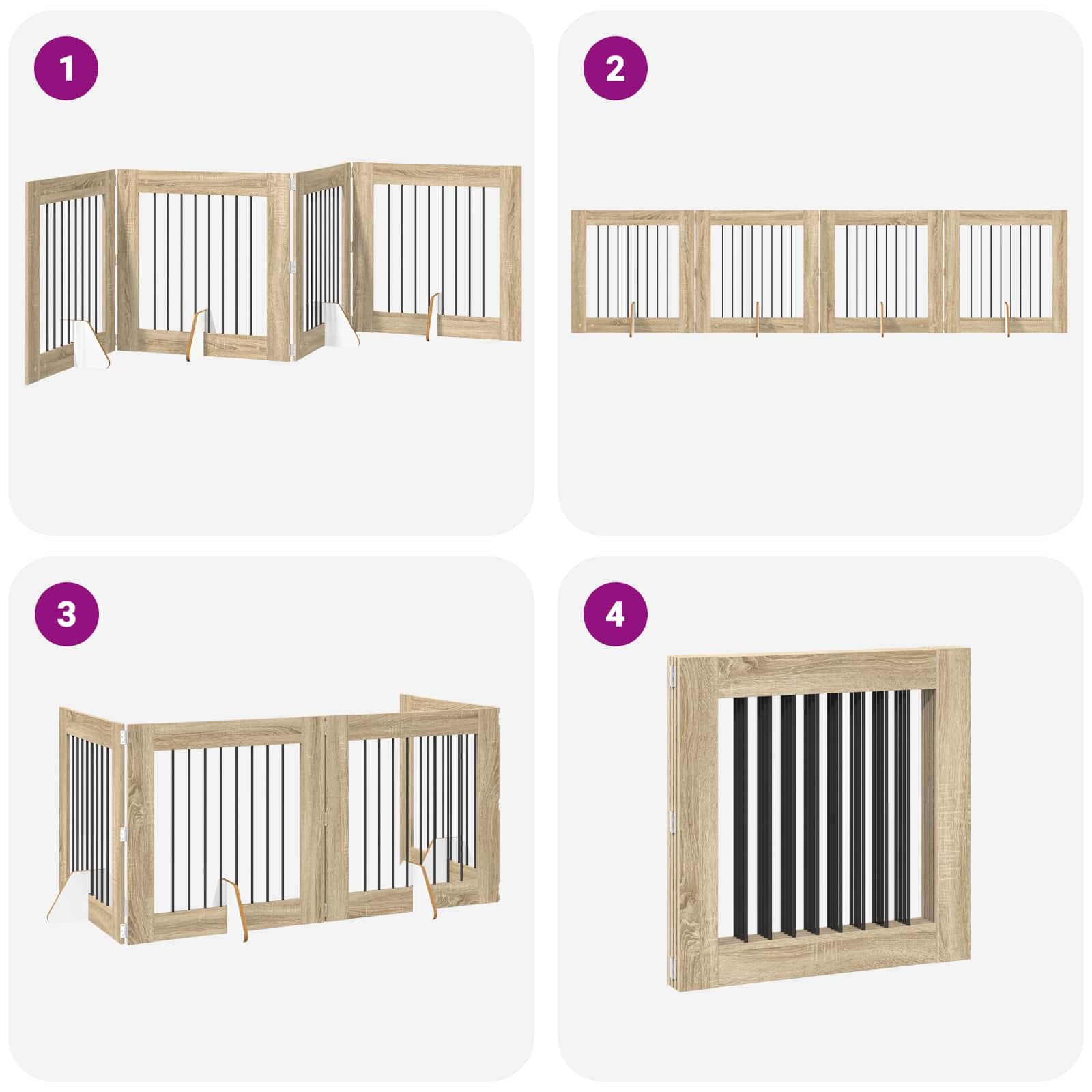 Cancello per cani pieghevole con supporti 4 pz Rovere Sonoma — miniatura 7 di 9