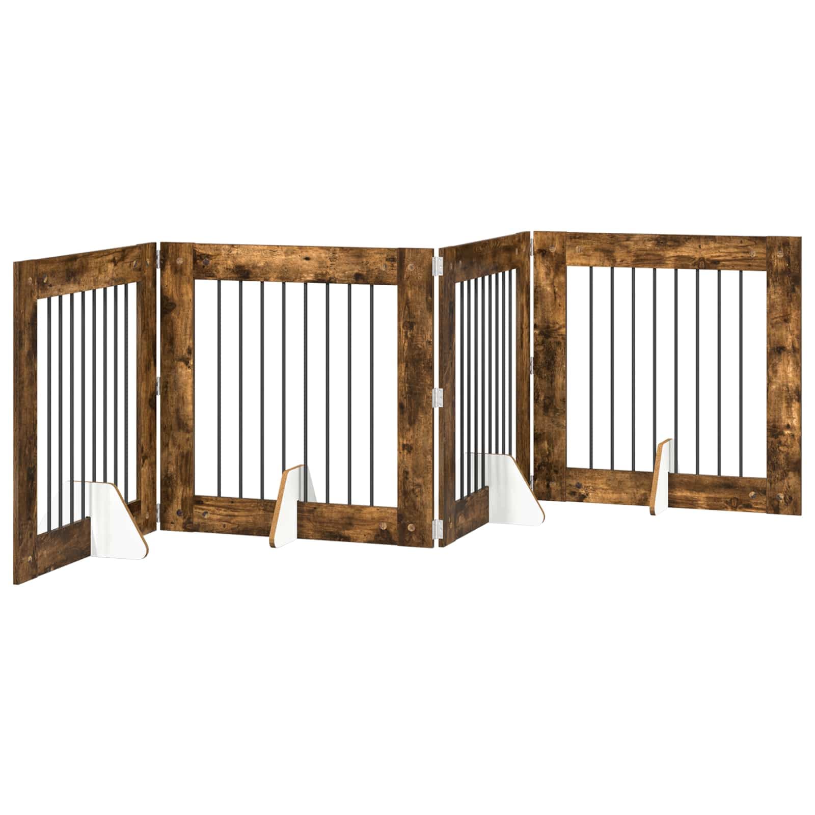 Cancello per cani pieghevole con supporti 4 pz Rovere Fumo — miniatura 2 di 9