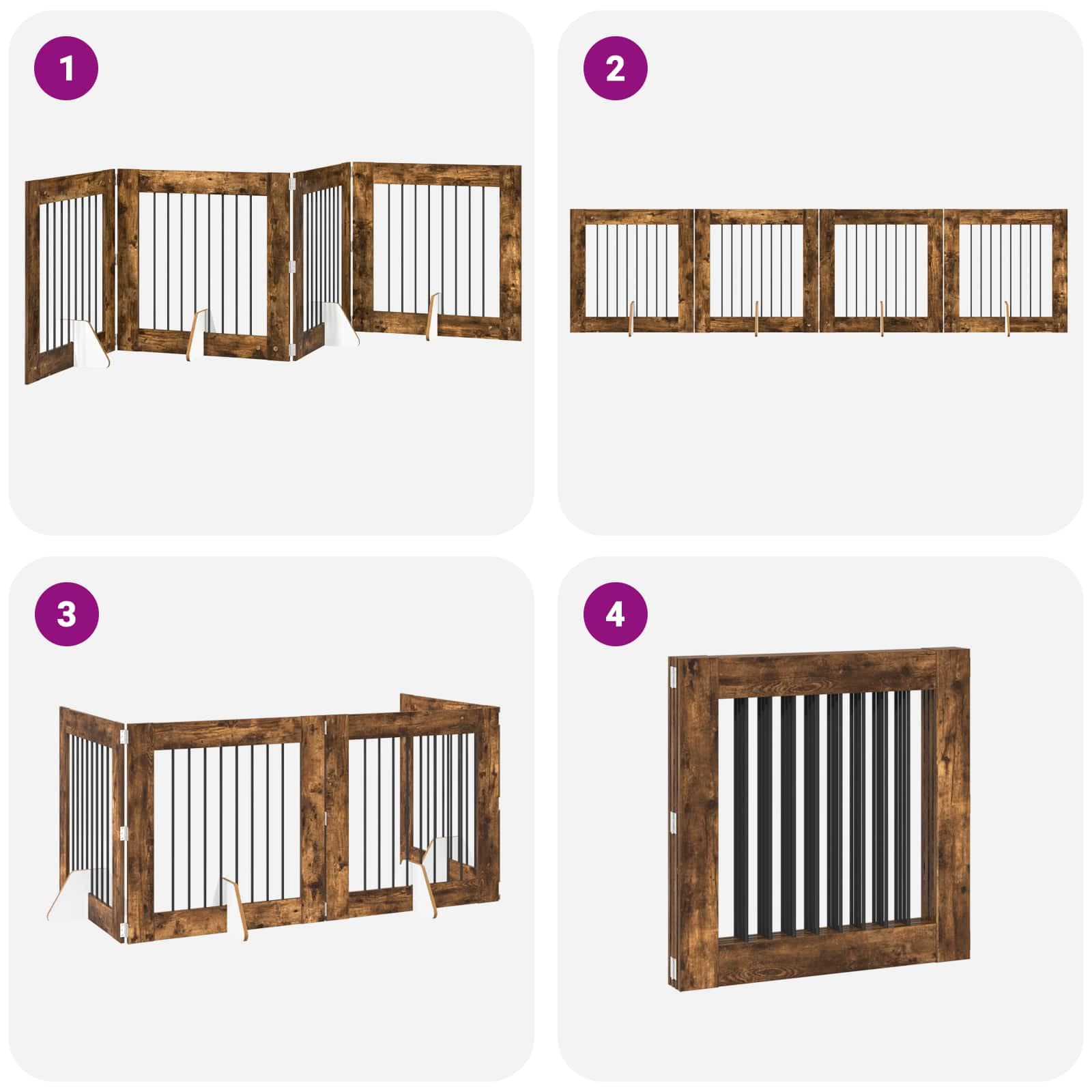 Cancello per cani pieghevole con supporti 4 pz Rovere Fumo — miniatura 7 di 9