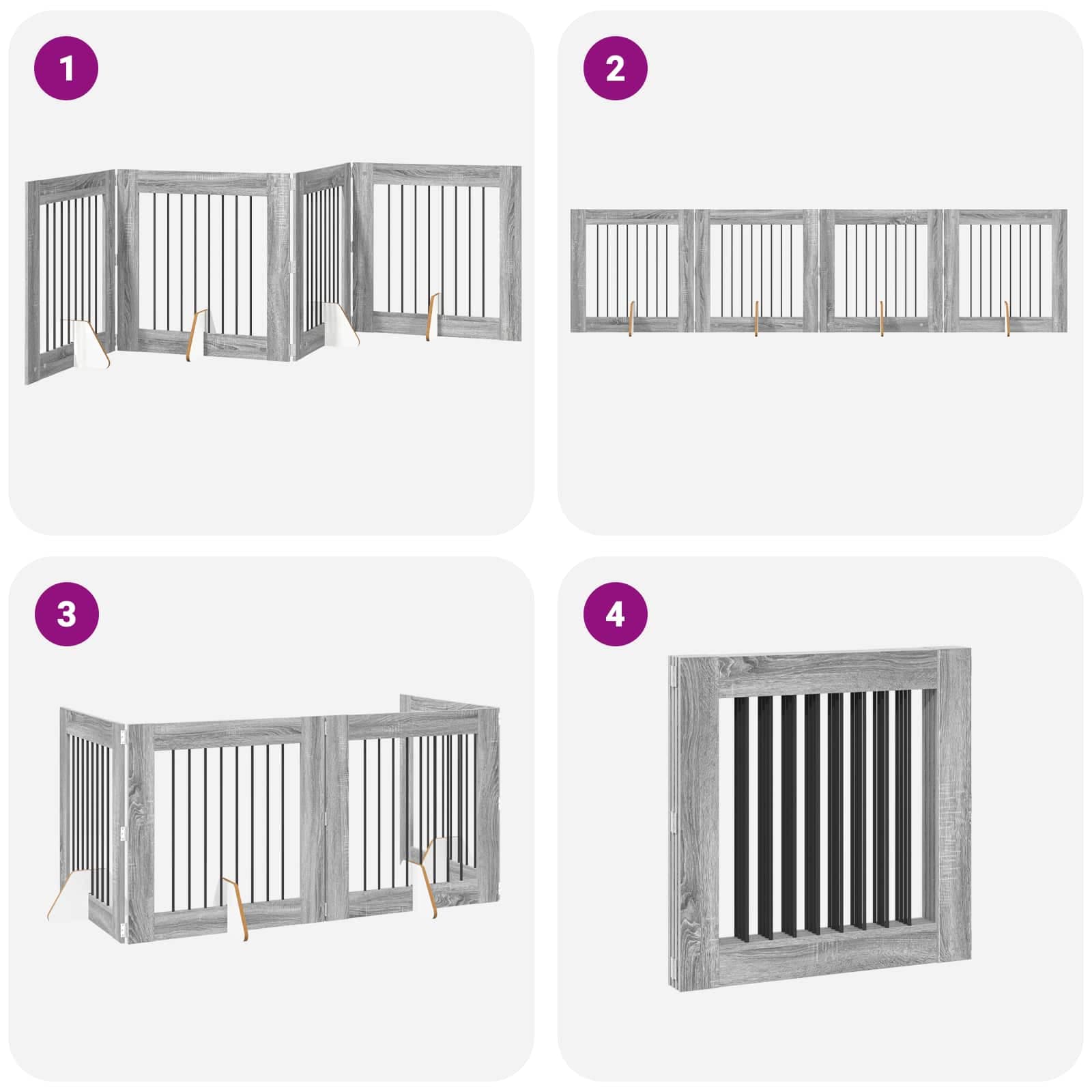 Cancello per cani pieghevole con supporti 4 pz Sonoma grigio — miniatura 7 di 9