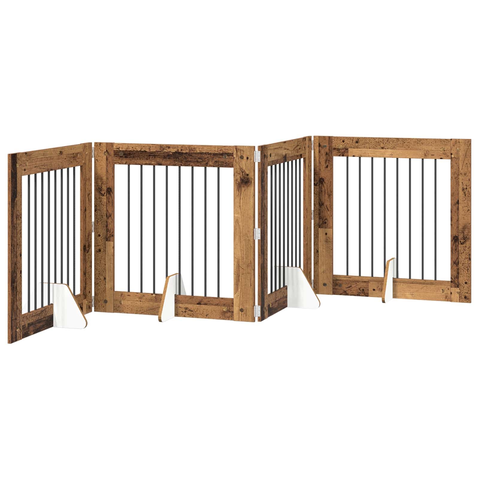 Cancello per cani pieghevole con supporti 4 pz Legno antico — miniatura 2 di 9