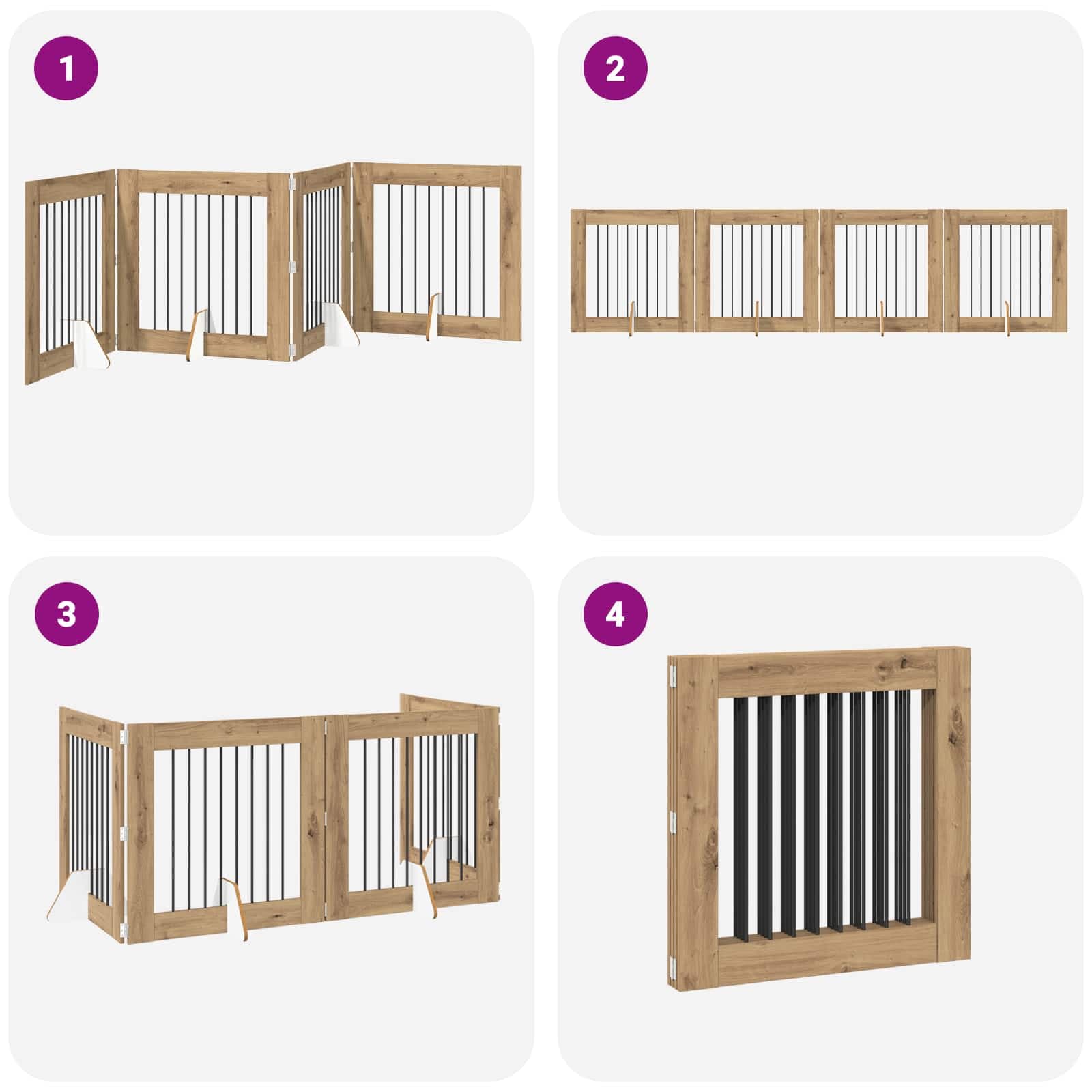 Cancello per cani pieghevole con supporti 4 pz 321 cm — miniatura 7 di 9