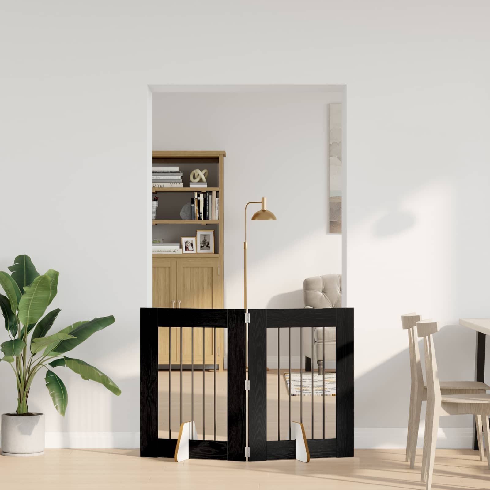Cancello per cani pieghevole con supporti 2 pz Rovere Nero — miniatura 1 di 9