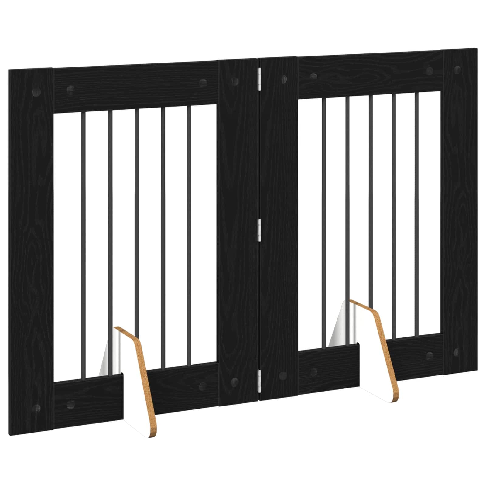 Cancello per cani pieghevole con supporti 2 pz Rovere Nero — miniatura 3 di 9