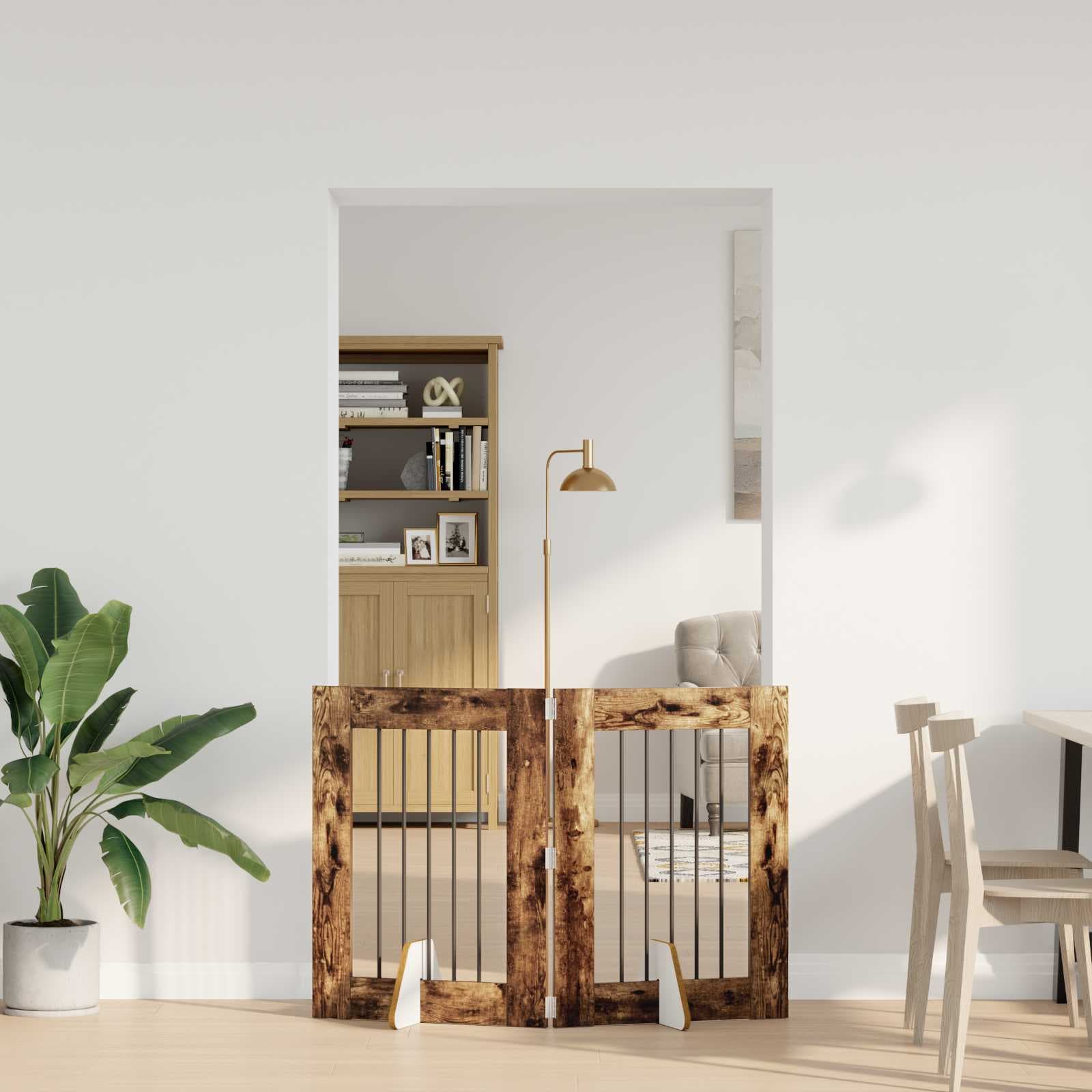 Cancello per cani pieghevole con supporti 2 pz Rovere Fumo — miniatura 1 di 9