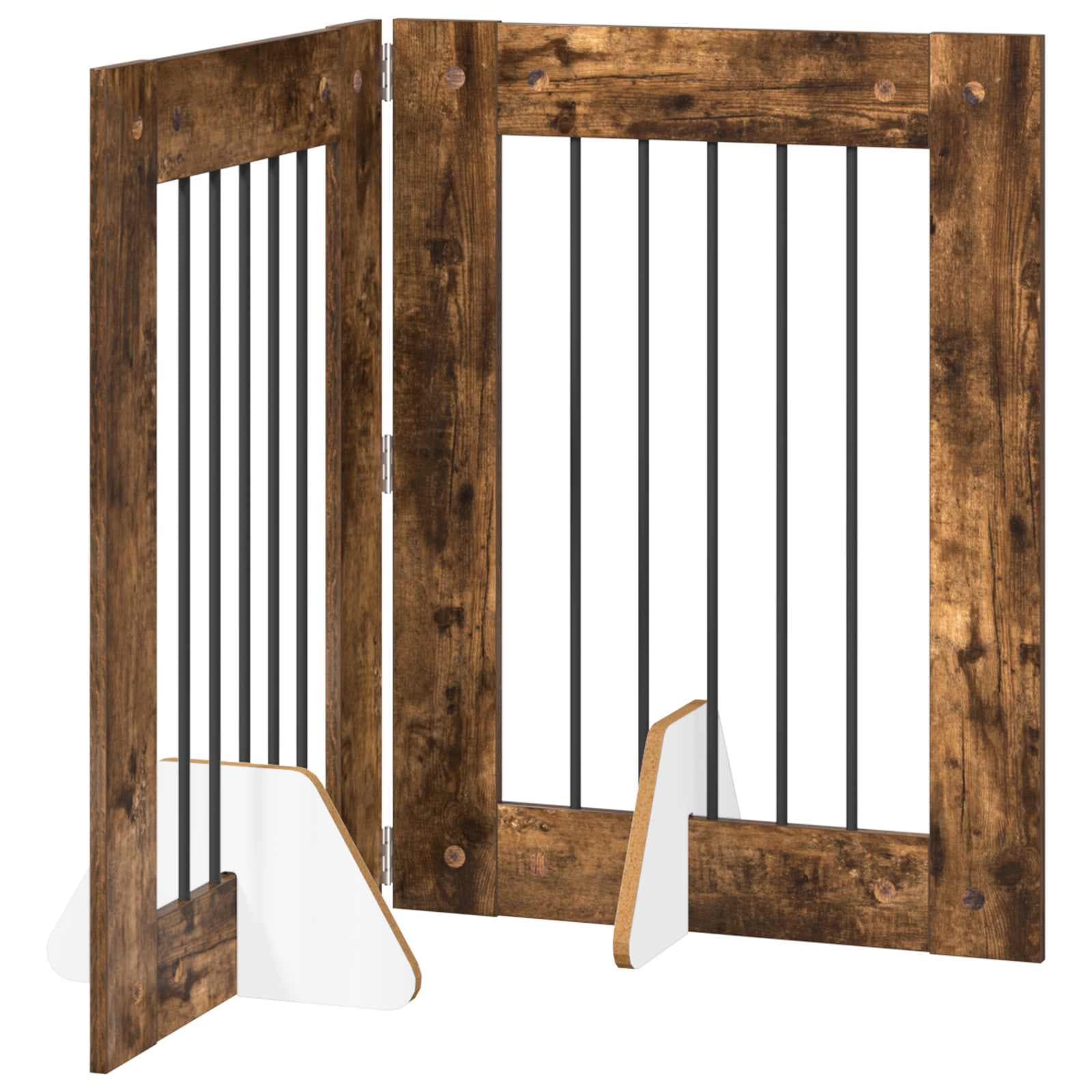 Cancello per cani pieghevole con supporti 2 pz Rovere Fumo — miniatura 2 di 9