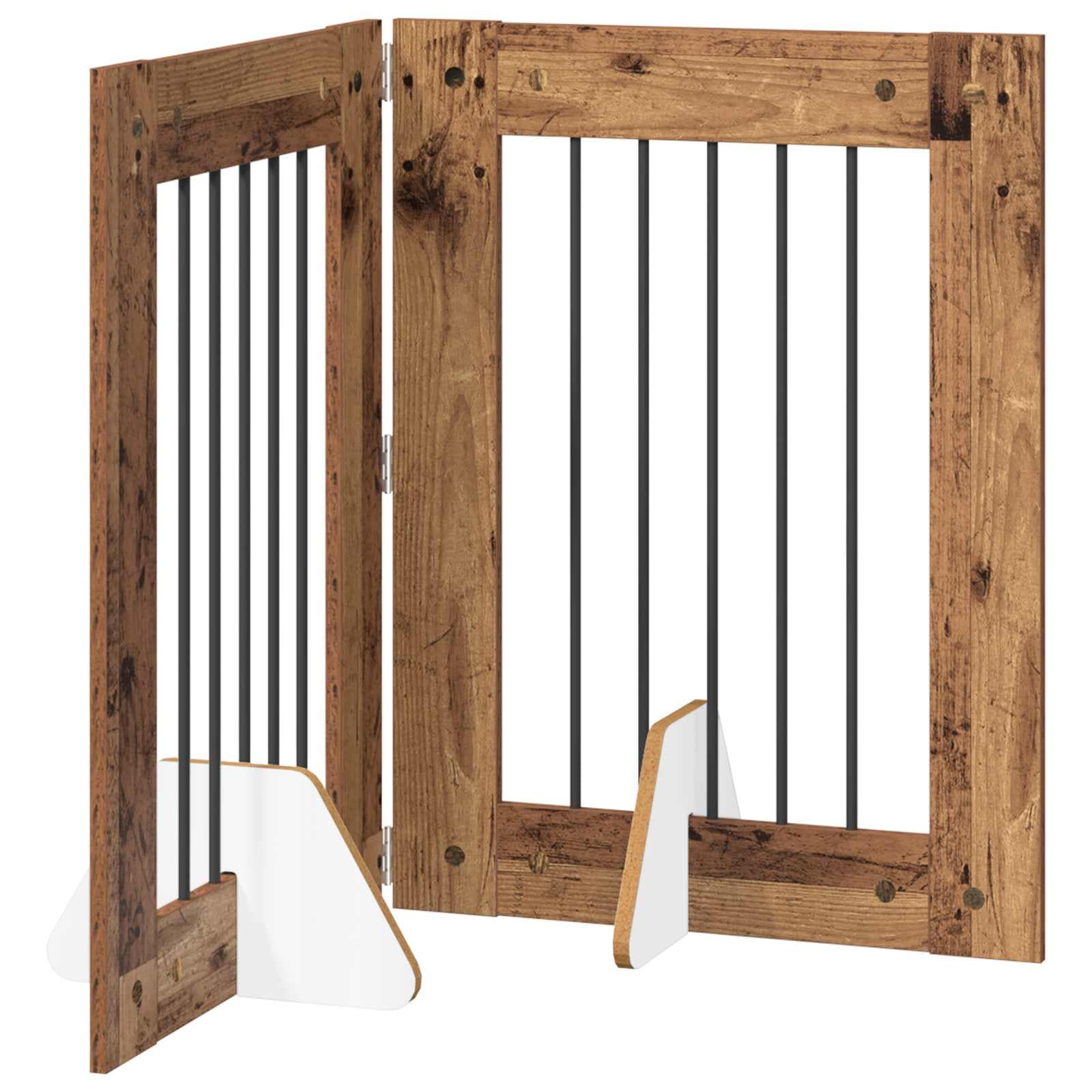 Cancello per cani pieghevole con supporti 2 pz Legno antico — miniatura 2 di 9