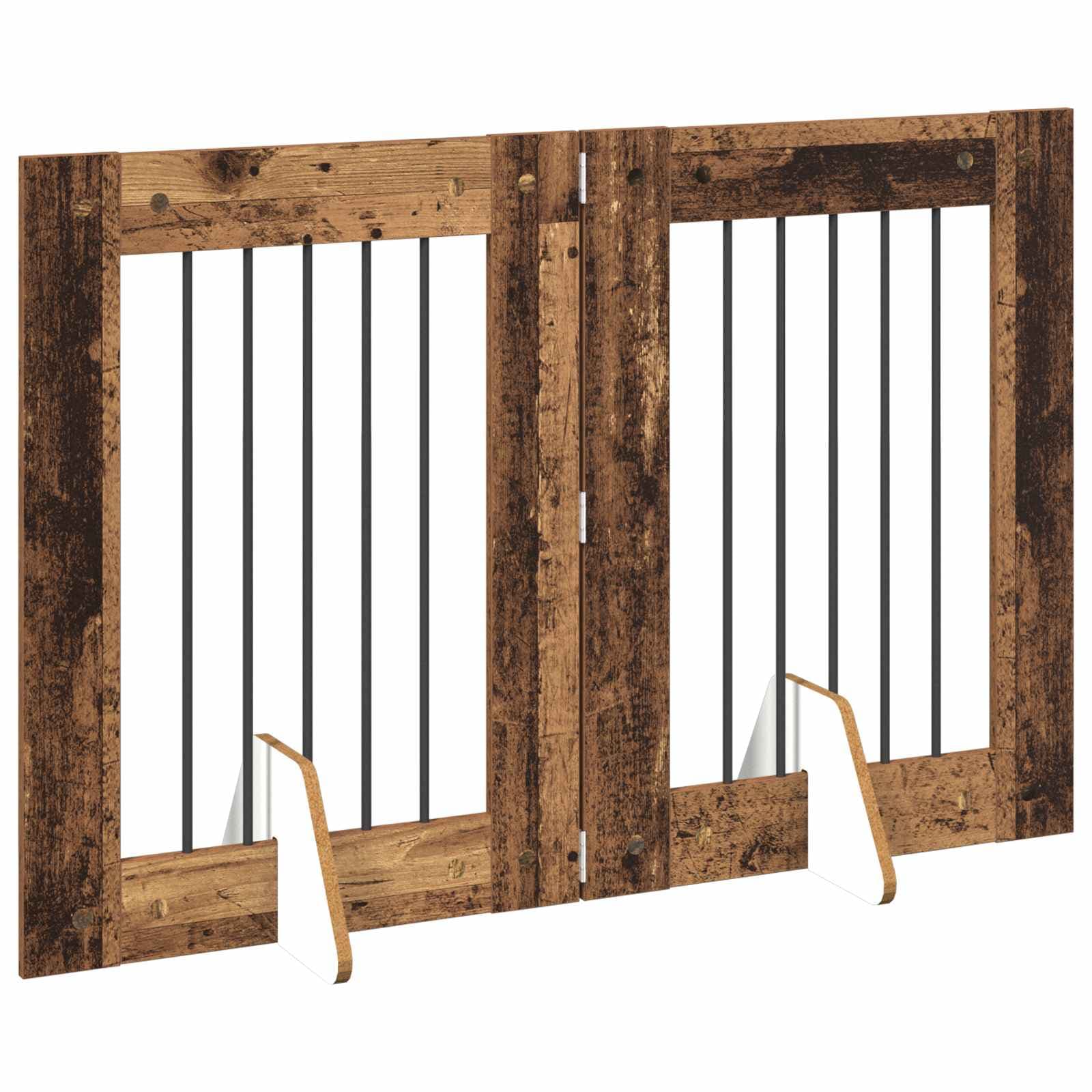 Cancello per cani pieghevole con supporti 2 pz Legno antico — miniatura 3 di 9