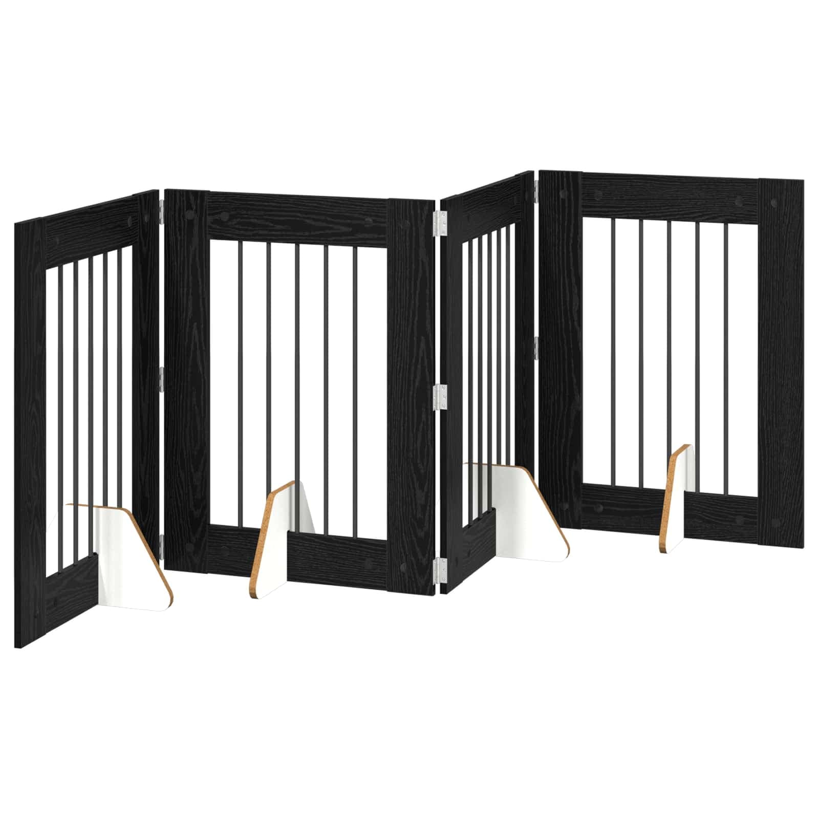 Cancello per cani pieghevole con supporti 4 pz Rovere Nero — miniatura 2 di 9