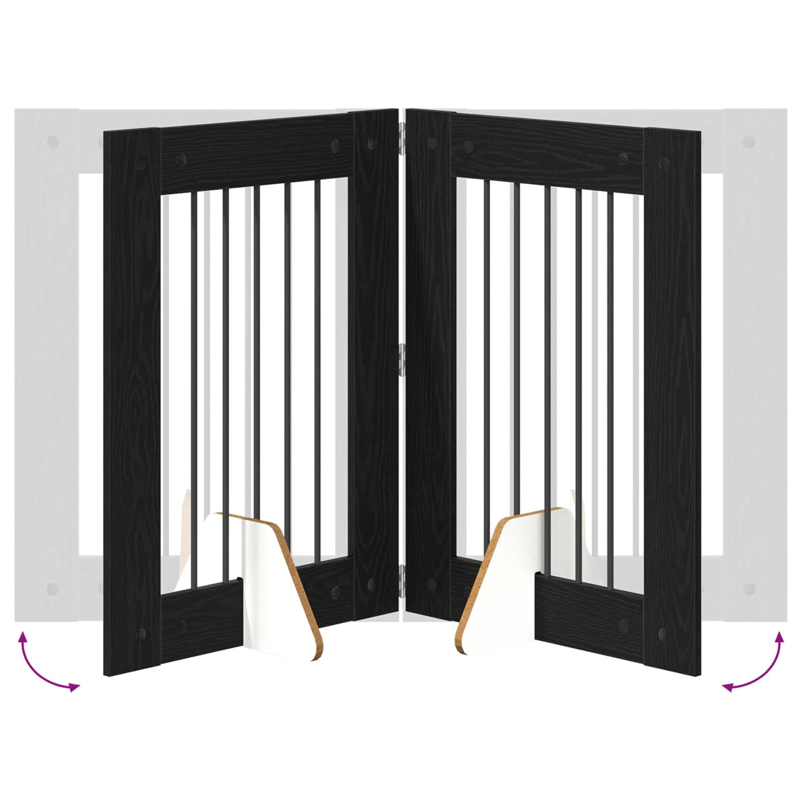 Cancello per cani pieghevole con supporti 4 pz Rovere Nero — miniatura 6 di 9
