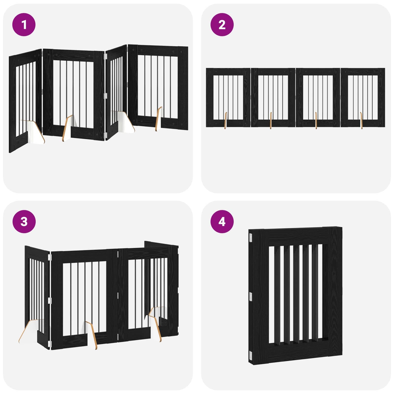 Cancello per cani pieghevole con supporti 4 pz Rovere Nero — miniatura 7 di 9