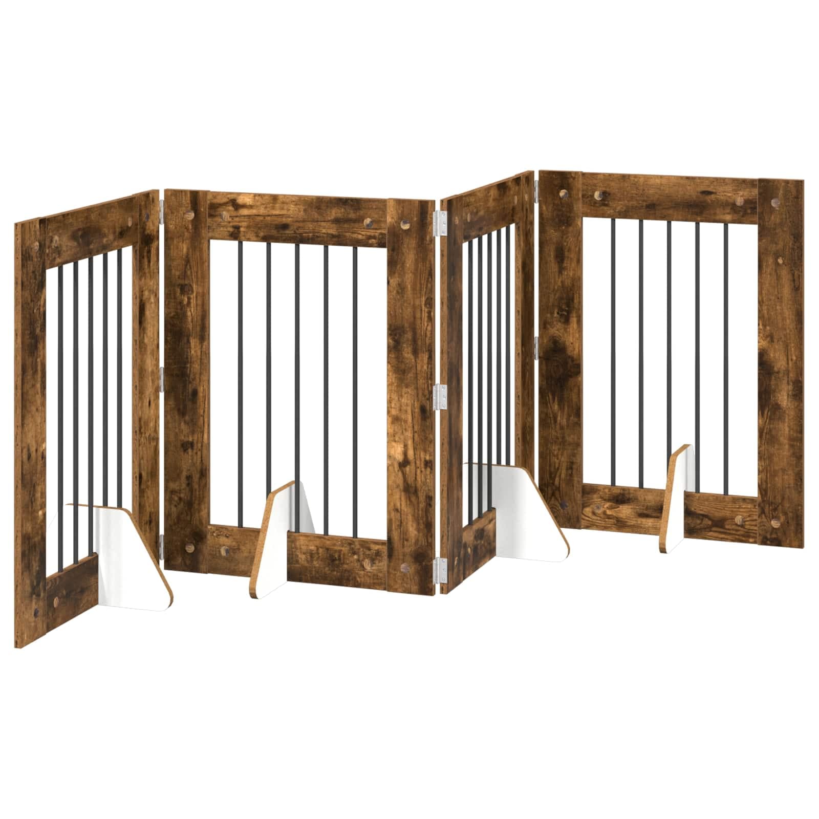 Cancello per cani pieghevole con supporti 4 pz Rovere Fumo — miniatura 2 di 9