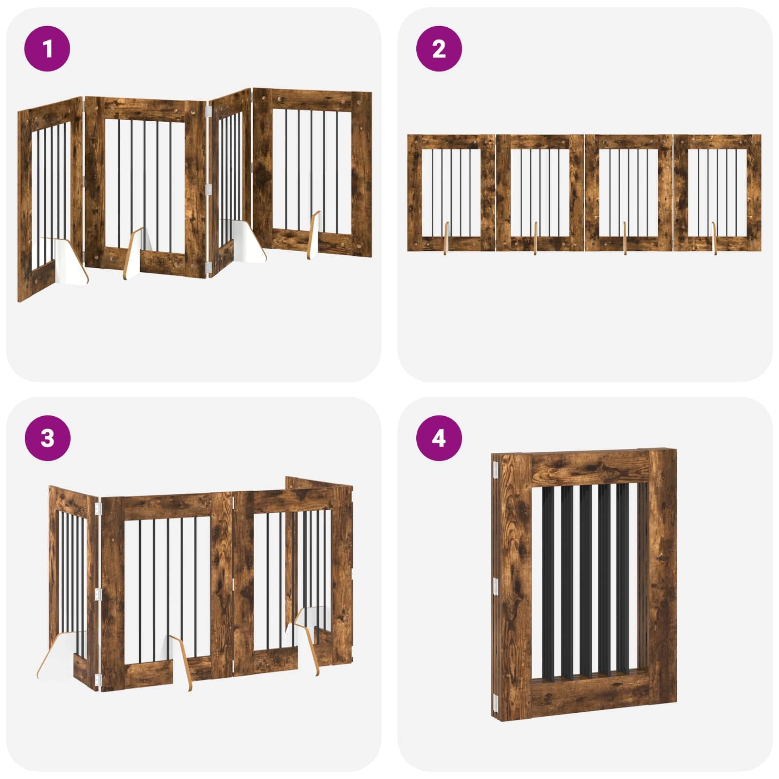 Cancello per cani pieghevole con supporti 4 pz Rovere Fumo — miniatura 7 di 9