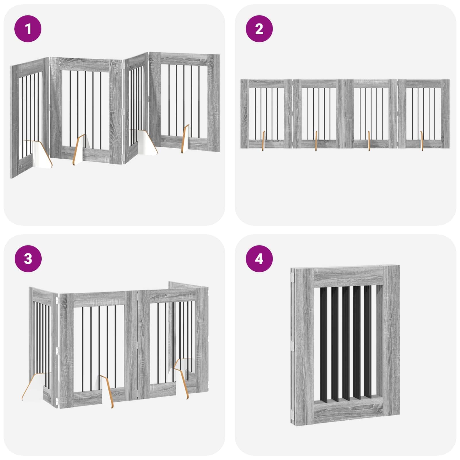 Cancello per cani pieghevole con supporti 4 pz Sonoma grigio — miniatura 7 di 9