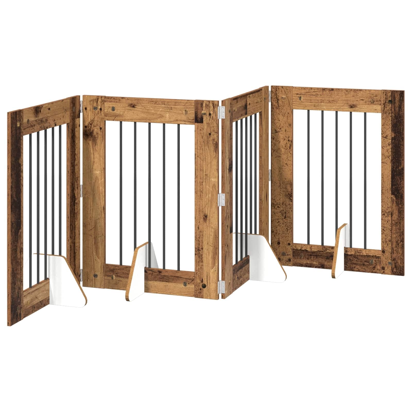 Cancello per cani pieghevole con supporti 4 pz Legno antico — miniatura 2 di 9