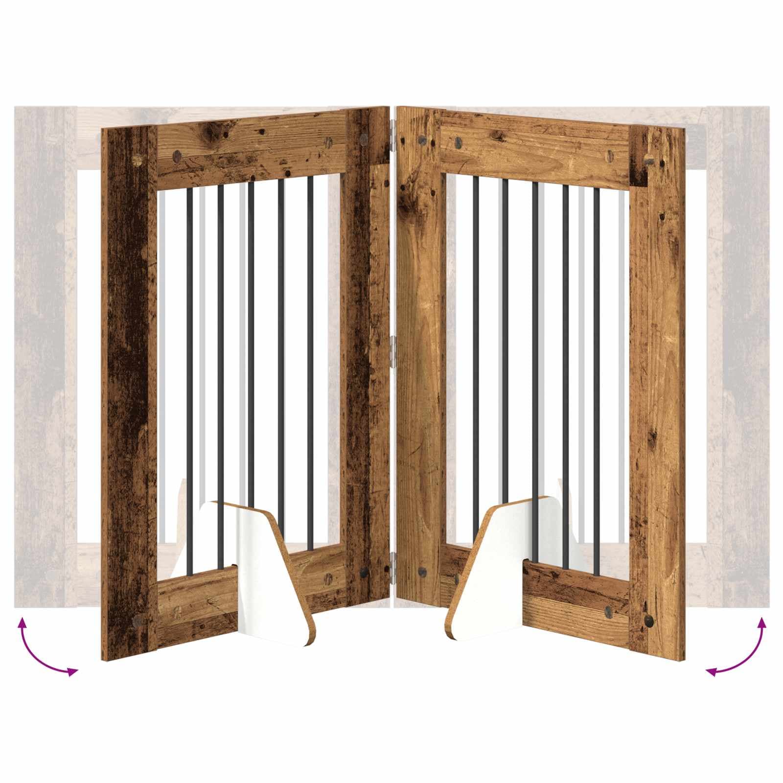 Cancello per cani pieghevole con supporti 4 pz Legno antico — miniatura 6 di 9