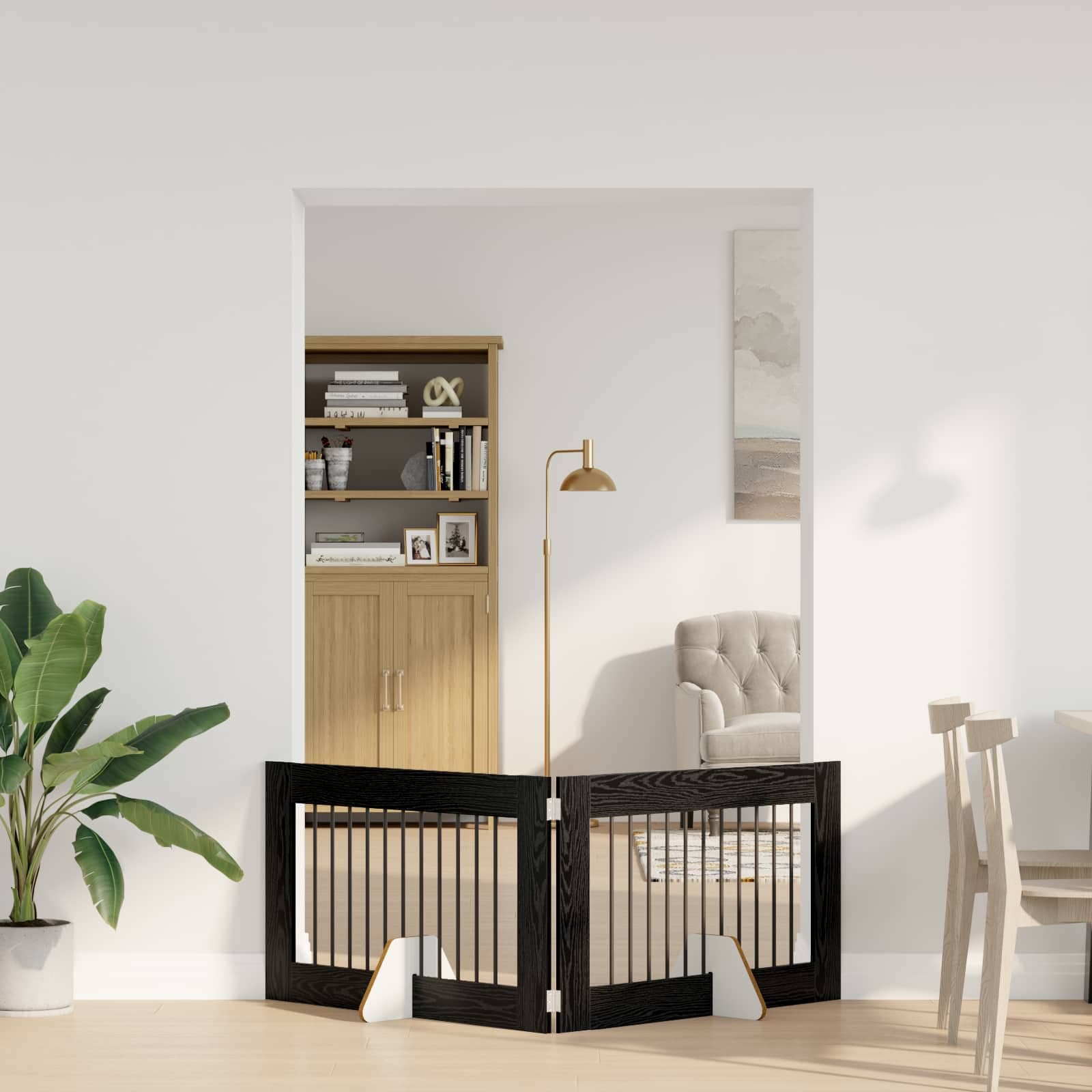 Cancello per cani pieghevole con supporti 2 pz Rovere Nero — miniatura 1 di 9