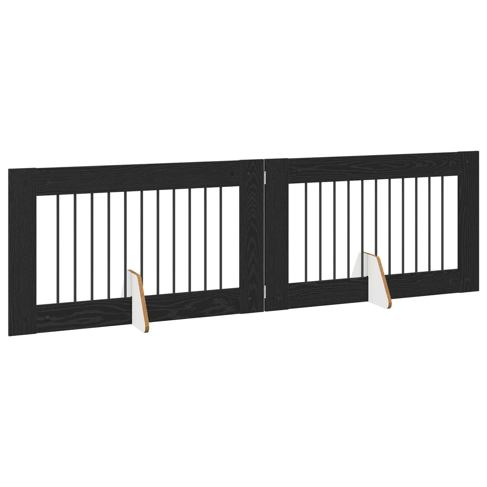 Cancello per cani pieghevole con supporti 2 pz Rovere Nero — miniatura 3 di 9