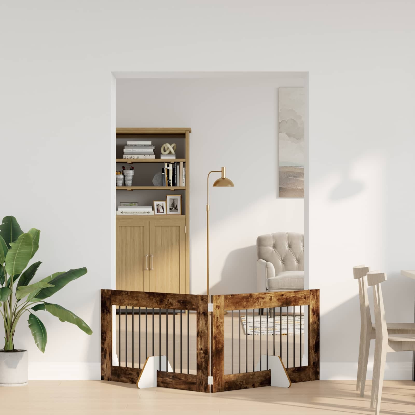 Cancello per cani pieghevole con supporti 2 pz Rovere Fumo — miniatura 1 di 9