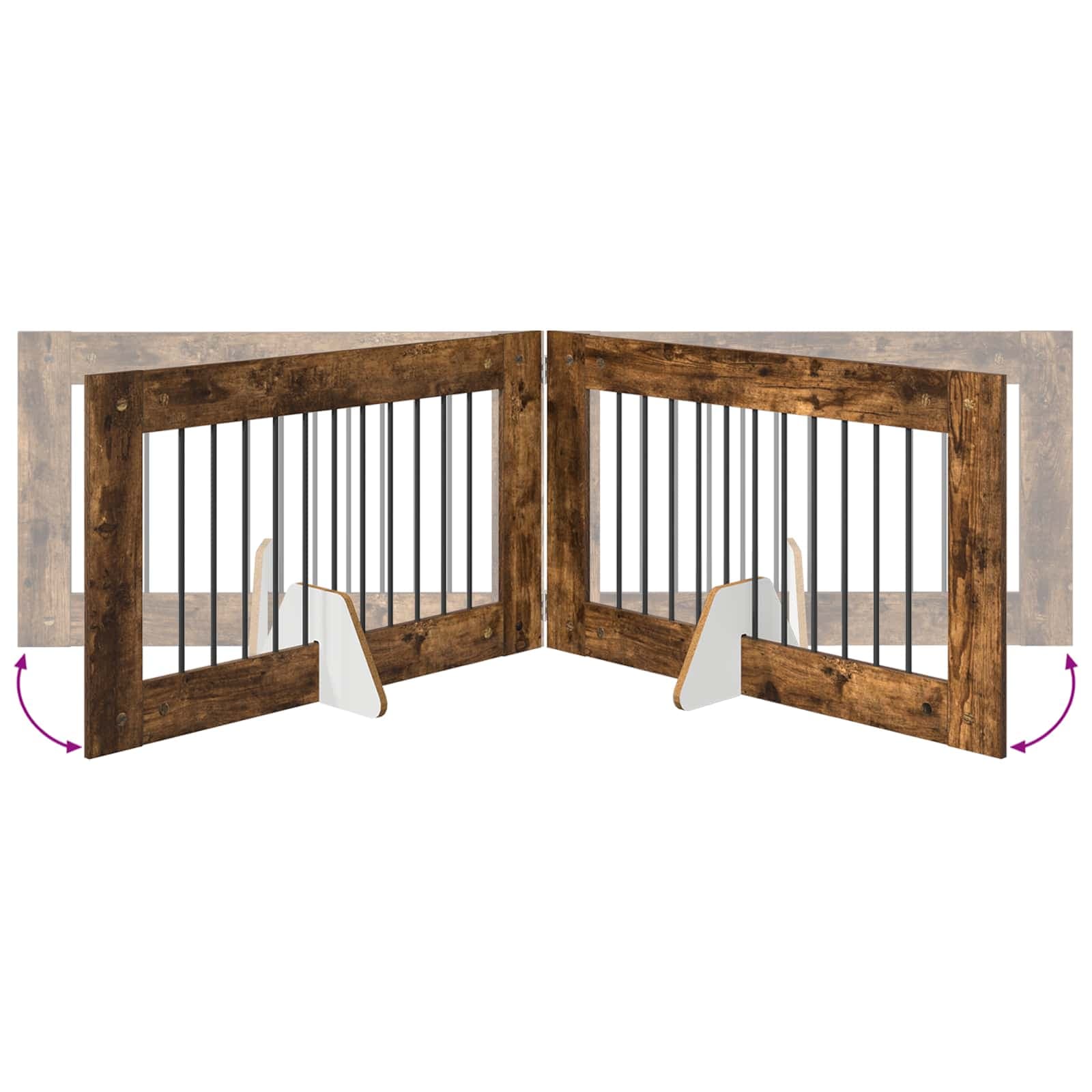 Cancello per cani pieghevole con supporti 2 pz Rovere Fumo — miniatura 7 di 9