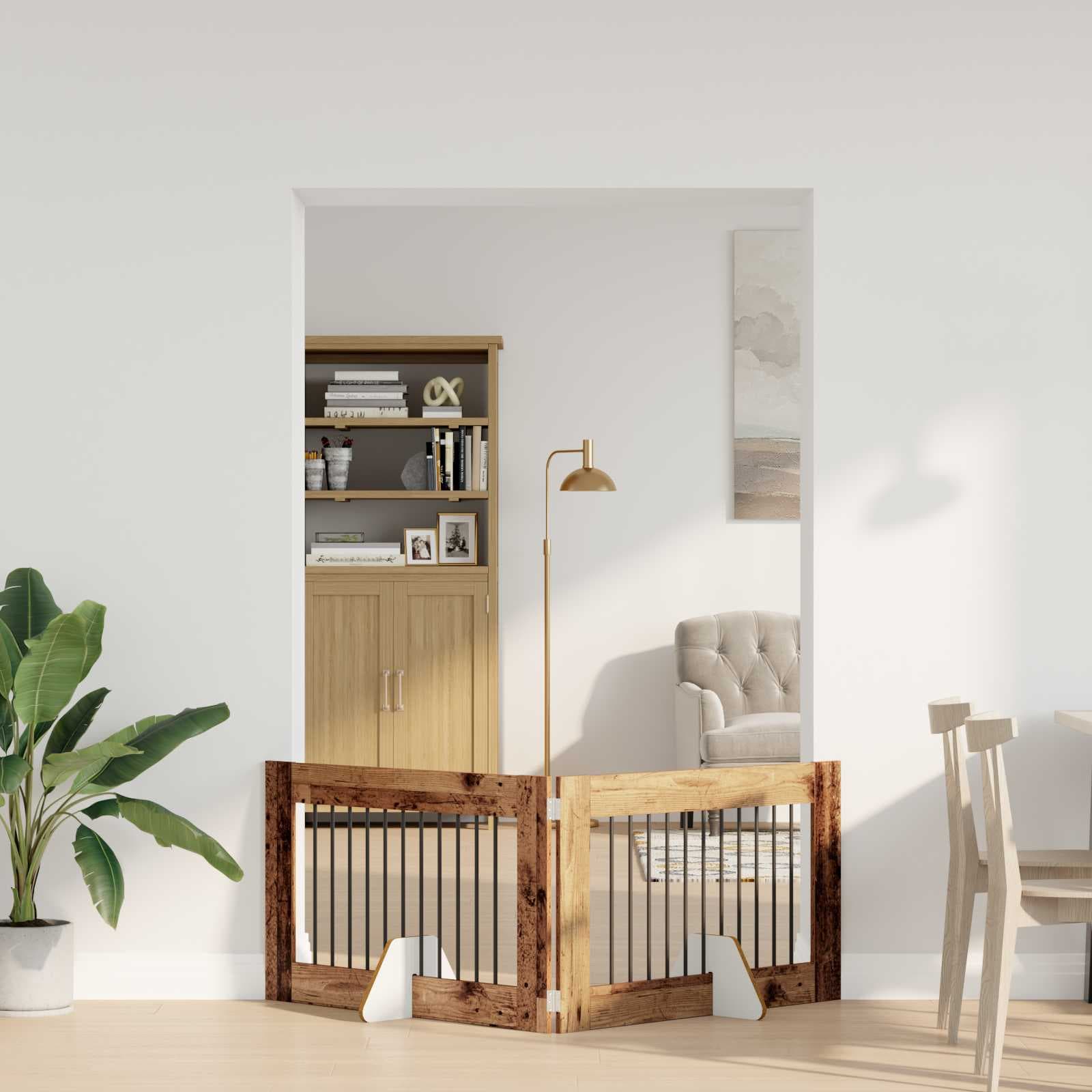 Cancello per cani pieghevole con supporti 2 pz Legno antico — miniatura 1 di 9