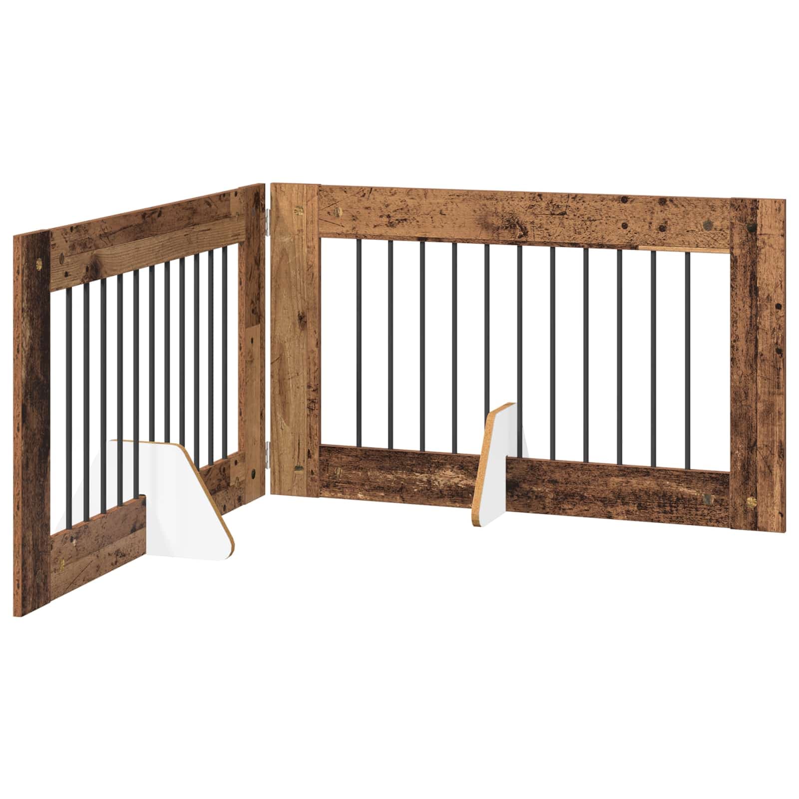 Cancello per cani pieghevole con supporti 2 pz Legno antico — miniatura 2 di 9