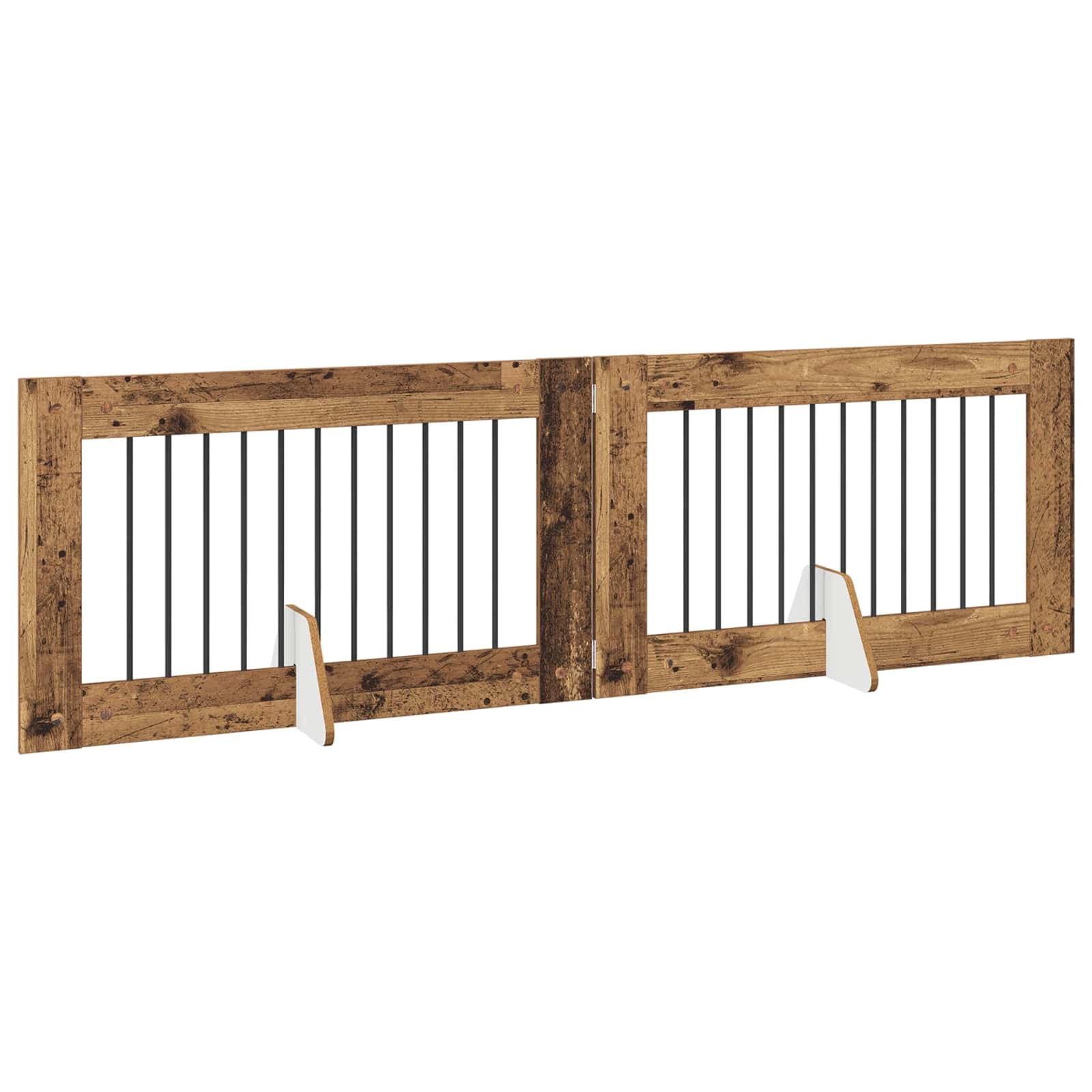 Cancello per cani pieghevole con supporti 2 pz Legno antico — miniatura 3 di 9