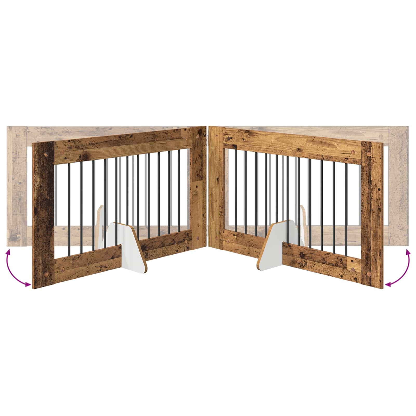 Cancello per cani pieghevole con supporti 2 pz Legno antico — miniatura 7 di 9