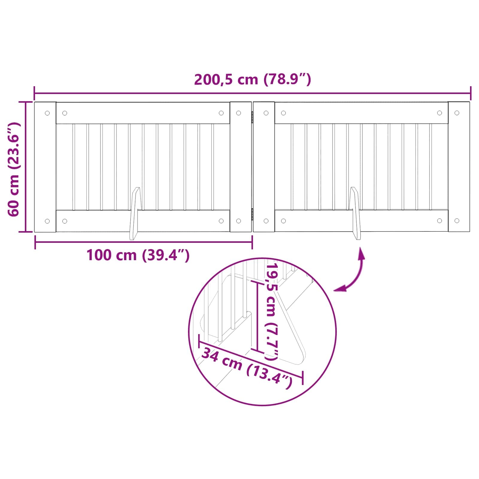 Cancello per cani pieghevole con supporti 2 pz 200,5 cm — miniatura 9 di 9