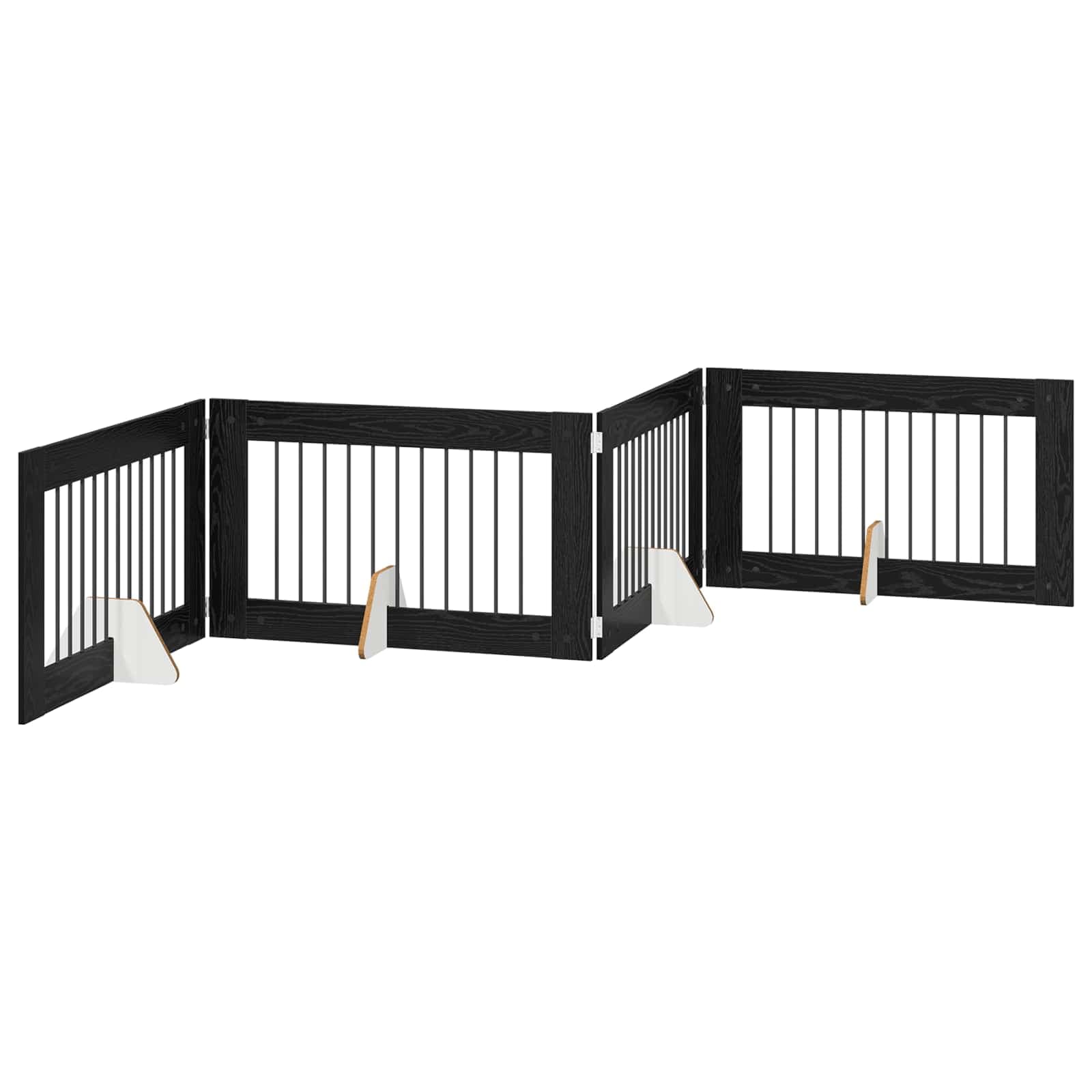 Cancello per cani pieghevole con supporti 4 pz Rovere Nero — miniatura 2 di 9