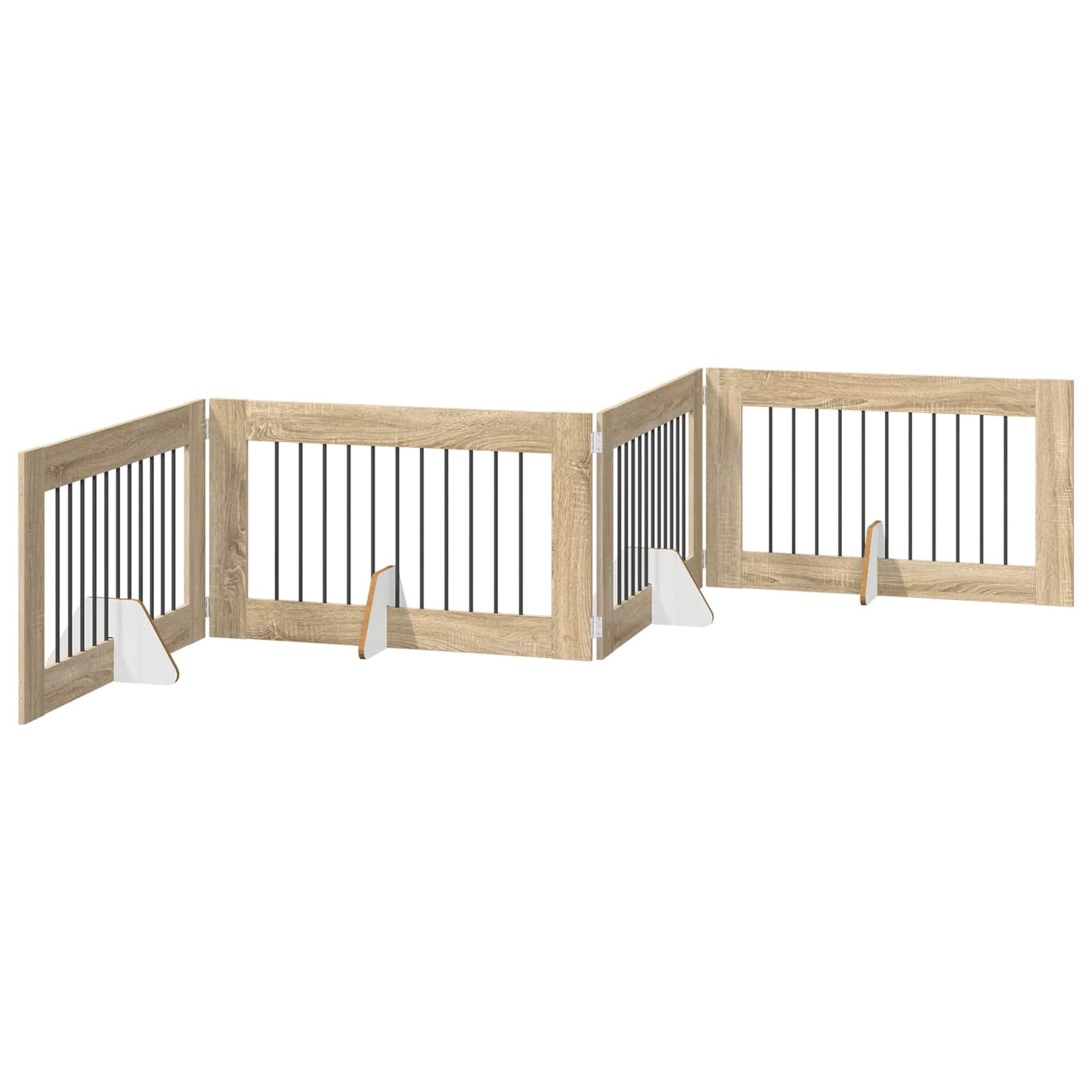 Cancello per cani pieghevole con supporti 4 pz Rovere Sonoma — miniatura 2 di 9
