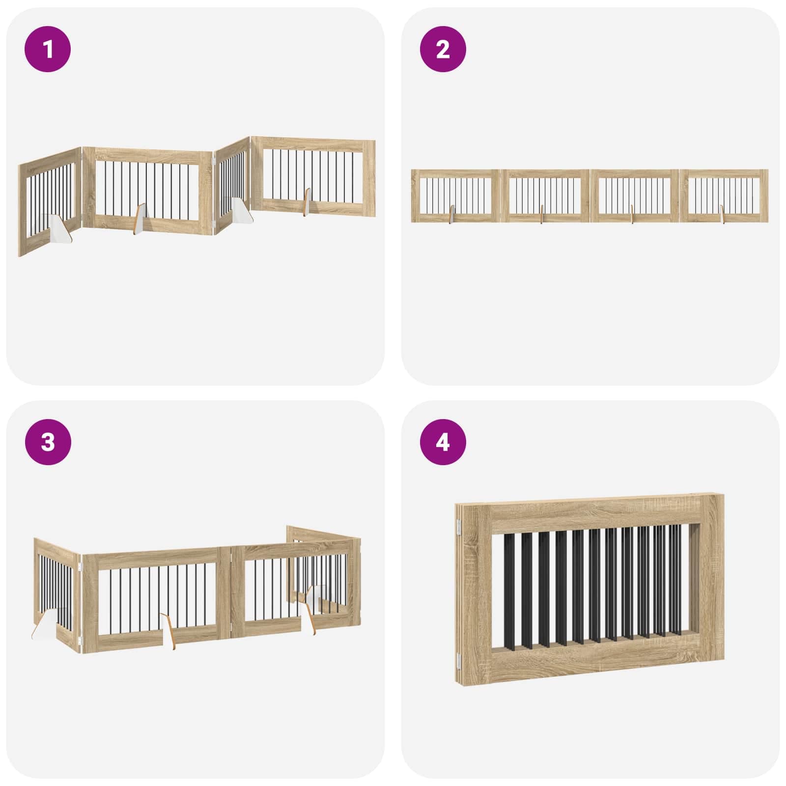 Cancello per cani pieghevole con supporti 4 pz Rovere Sonoma — miniatura 7 di 9