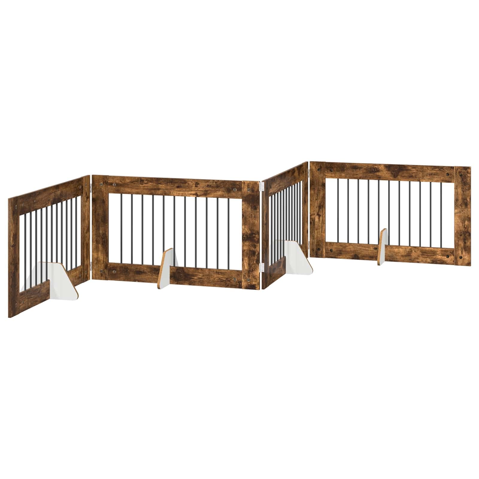 Cancello per cani pieghevole con supporti 4 pz Rovere Fumo — miniatura 2 di 9