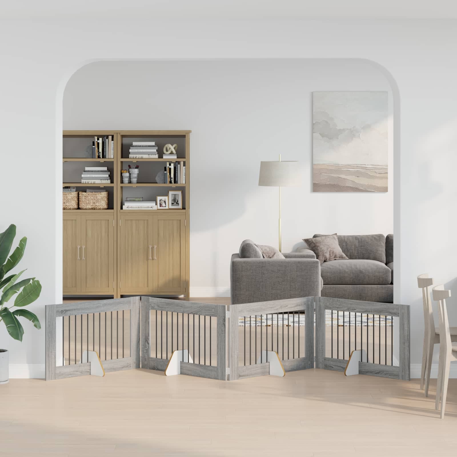 Cancello per cani pieghevole con supporti 4 pz Sonoma grigio — miniatura 1 di 9